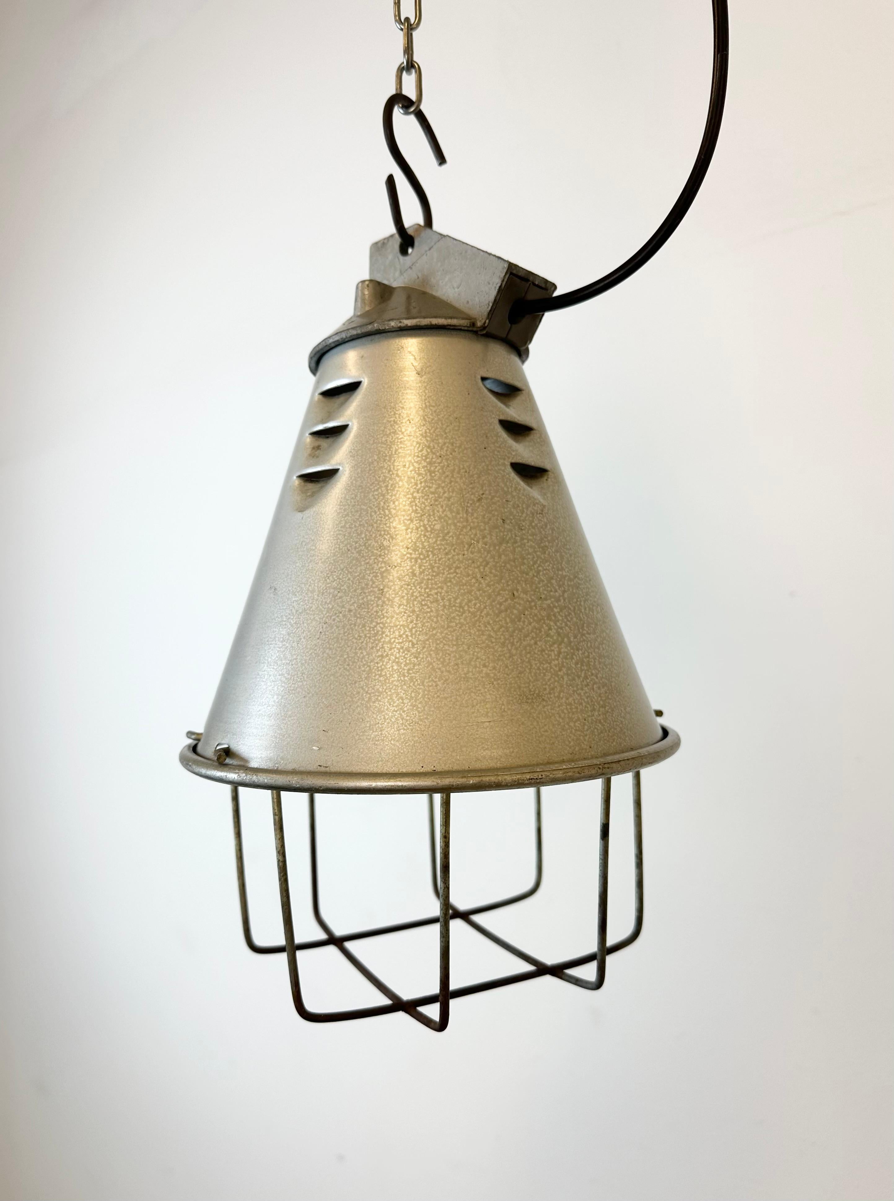 Aluminum Grey Industrial Aluminium Cage Pendant Lamp, 1970s For Sale