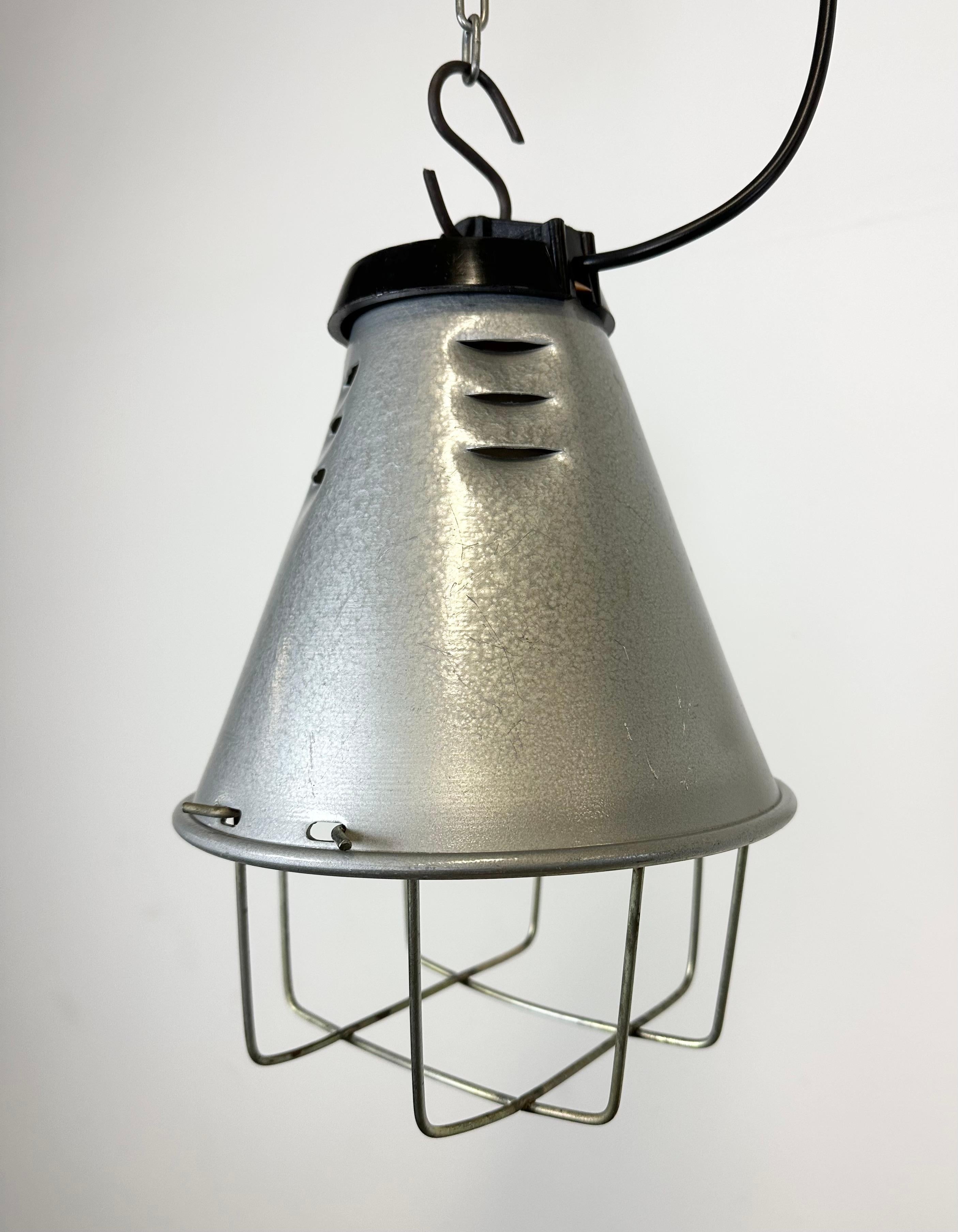 Grey Industrial Aluminium Cage Pendant Lamp, 1970s For Sale 2