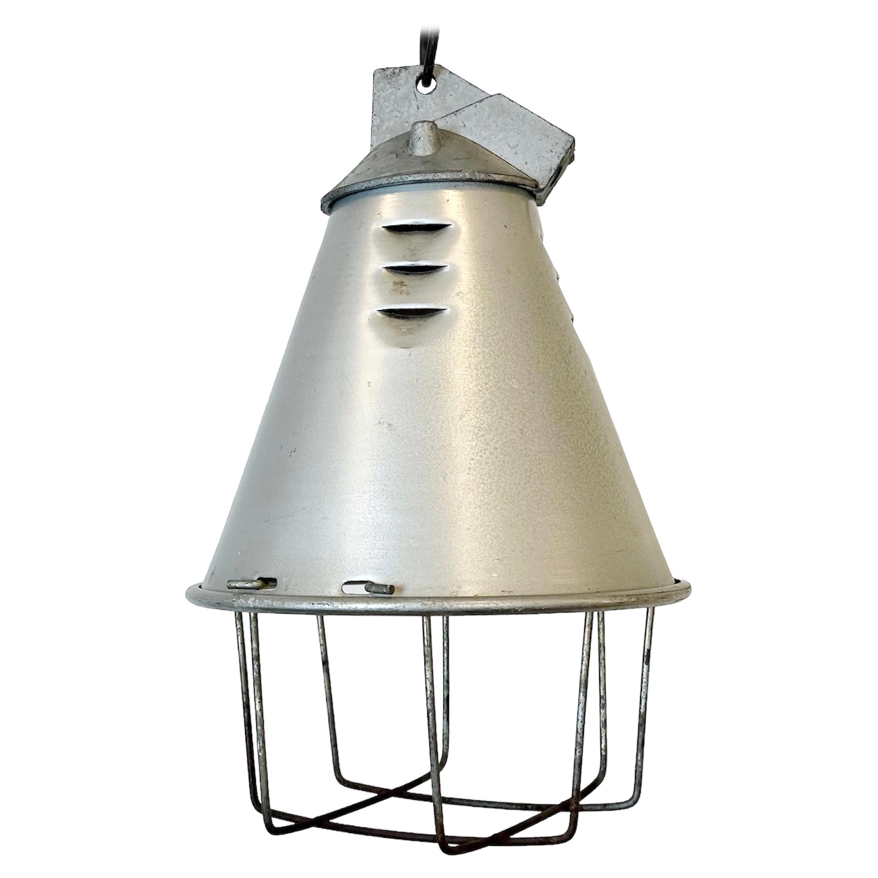 Lámpara colgante de jaula de aluminio industrial gris, años 70