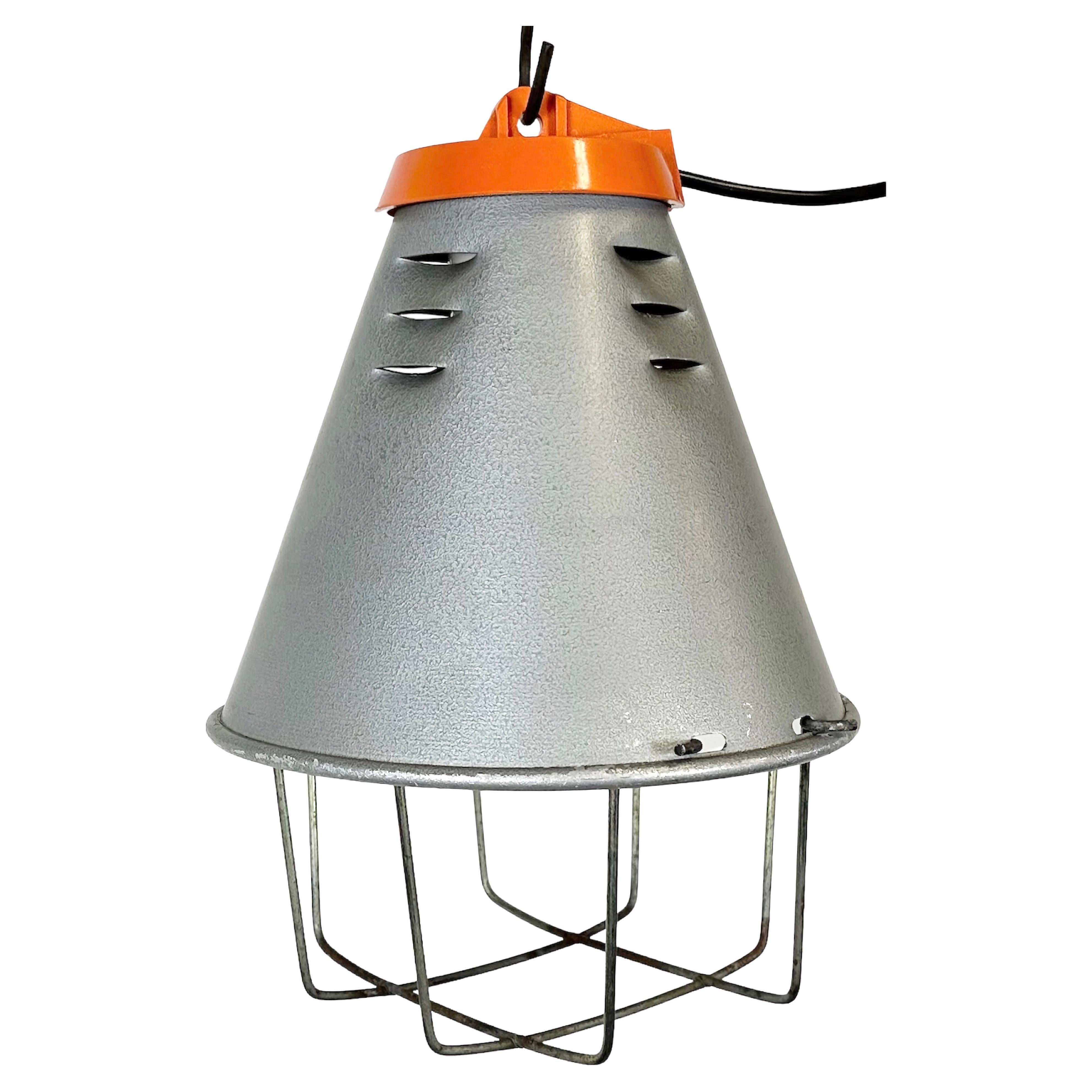 Grey Industrial Aluminium Cage Pendant Lamp, 1970s