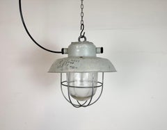 Grey Industrial Aluminium Cage Pendant Lamp with Frosted Glass, 1970s