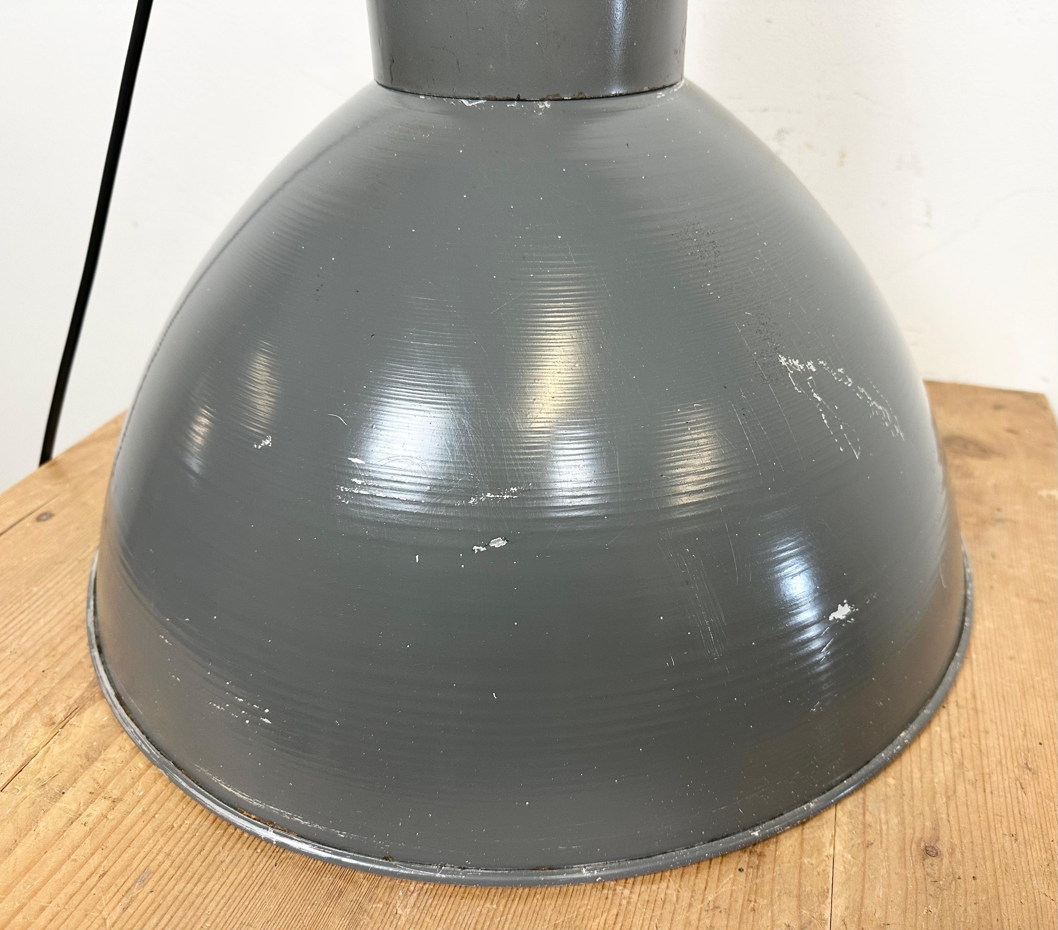 Grey Industrial Aluminium Pendant Lamp from Polam Wilkasy, 1960s For Sale 8