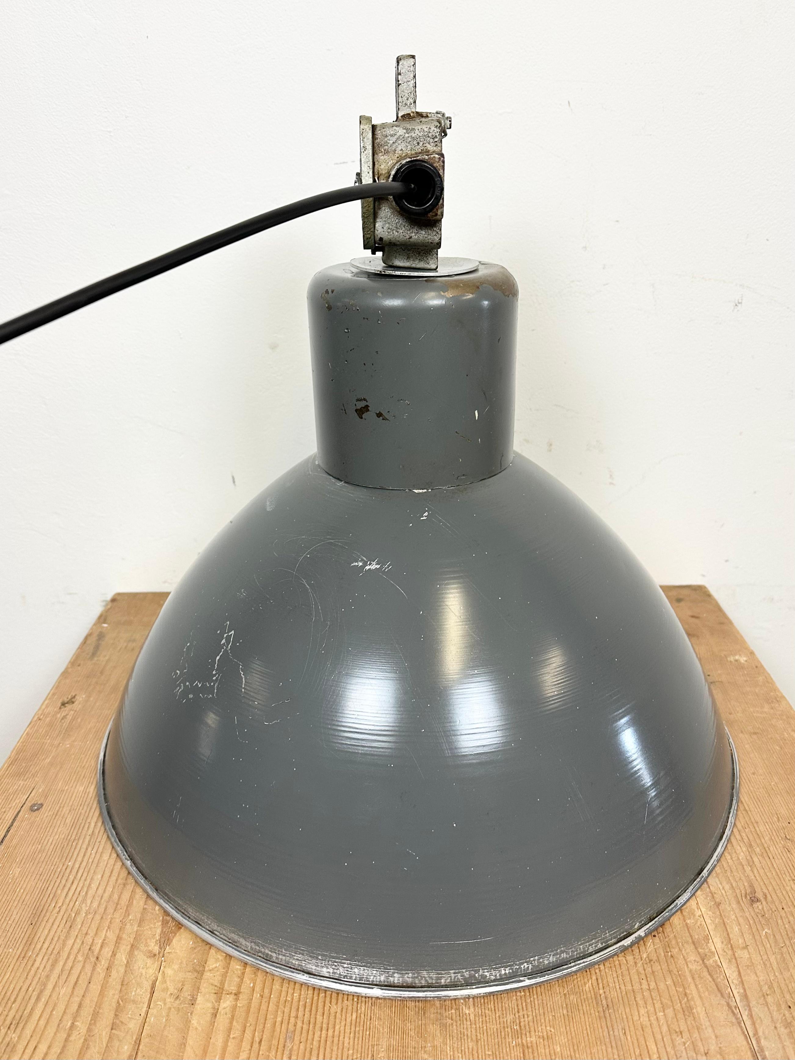 Grey Industrial Aluminium Pendant Lamp from Polam Wilkasy, 1960s For Sale 9