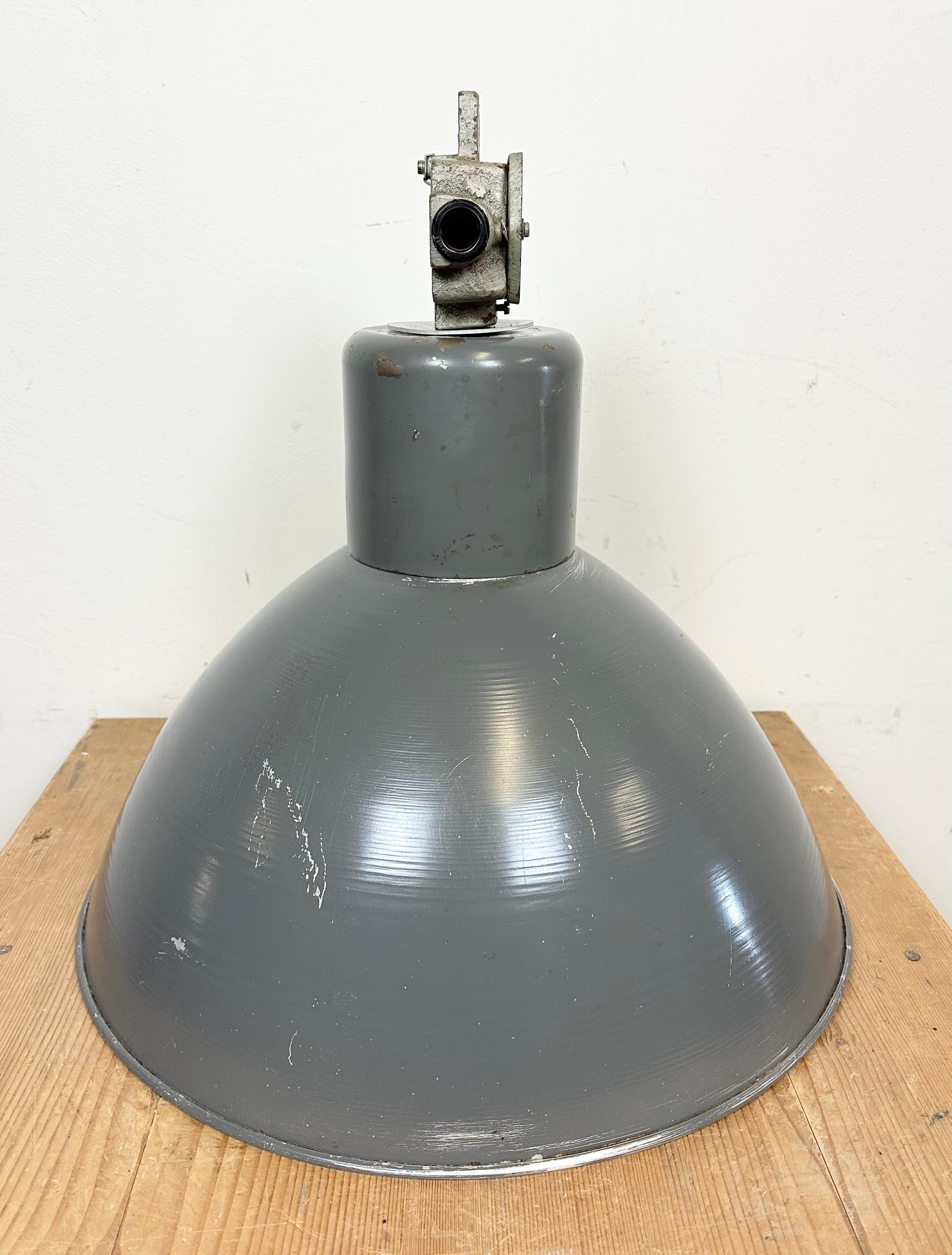 Grey Industrial Aluminium Pendant Lamp from Polam Wilkasy, 1960s For Sale 10