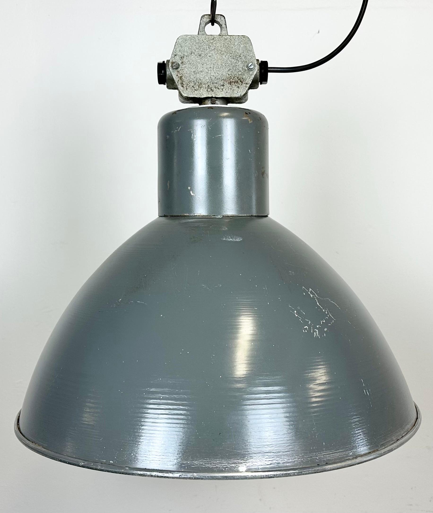 Italian Grey Industrial Aluminium Pendant Lamp from Polam Wilkasy, 1960s For Sale