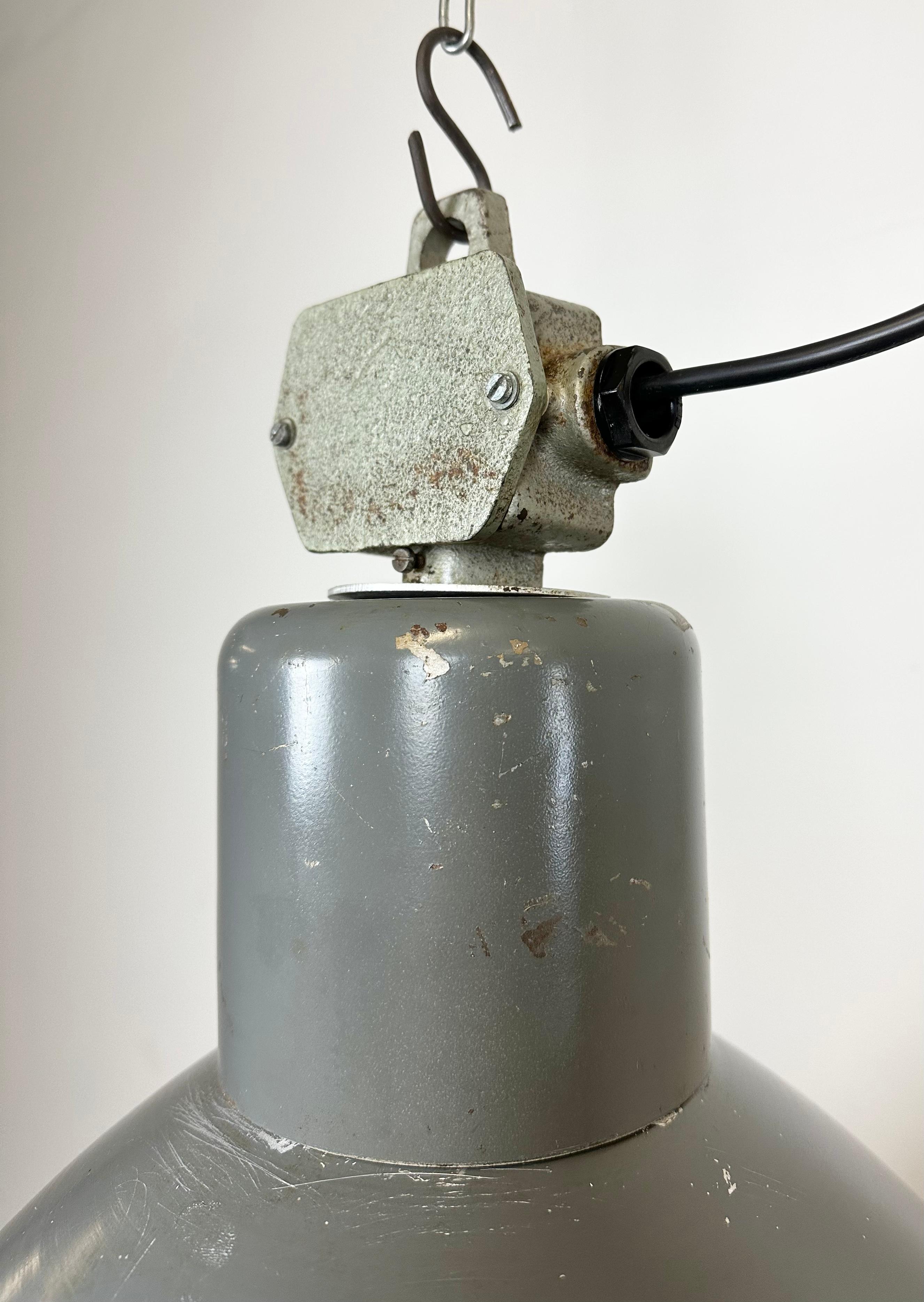 Aluminum Grey Industrial Aluminium Pendant Lamp from Polam Wilkasy, 1960s For Sale