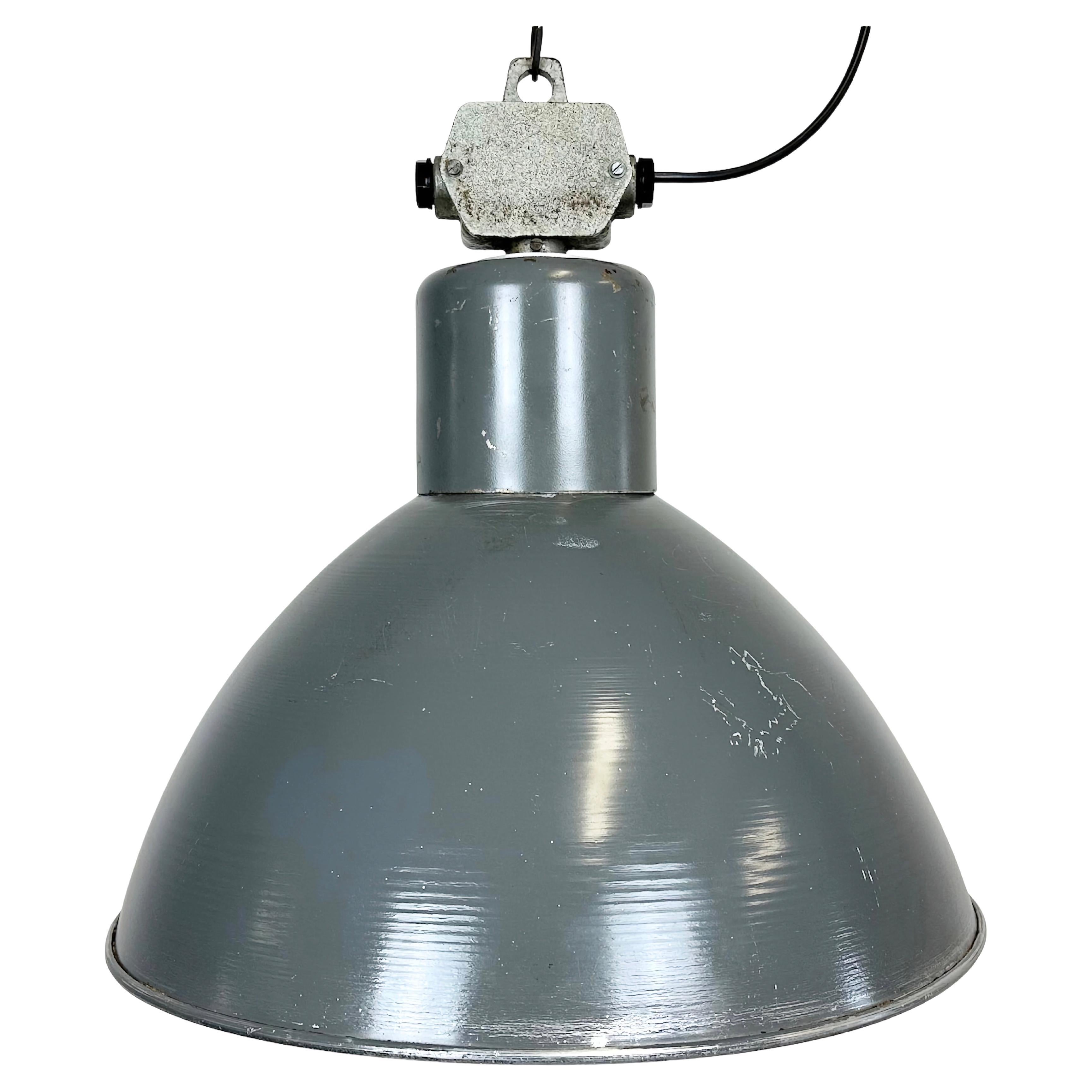 Grey Industrial Aluminium Pendant Lamp from Polam Wilkasy, 1960s For Sale