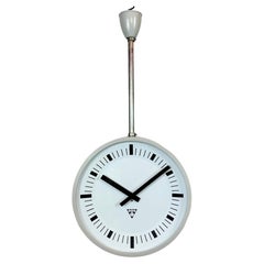 Grey Industrial Bakelite Double Sided Factory Clock from Pragotron, 1980s