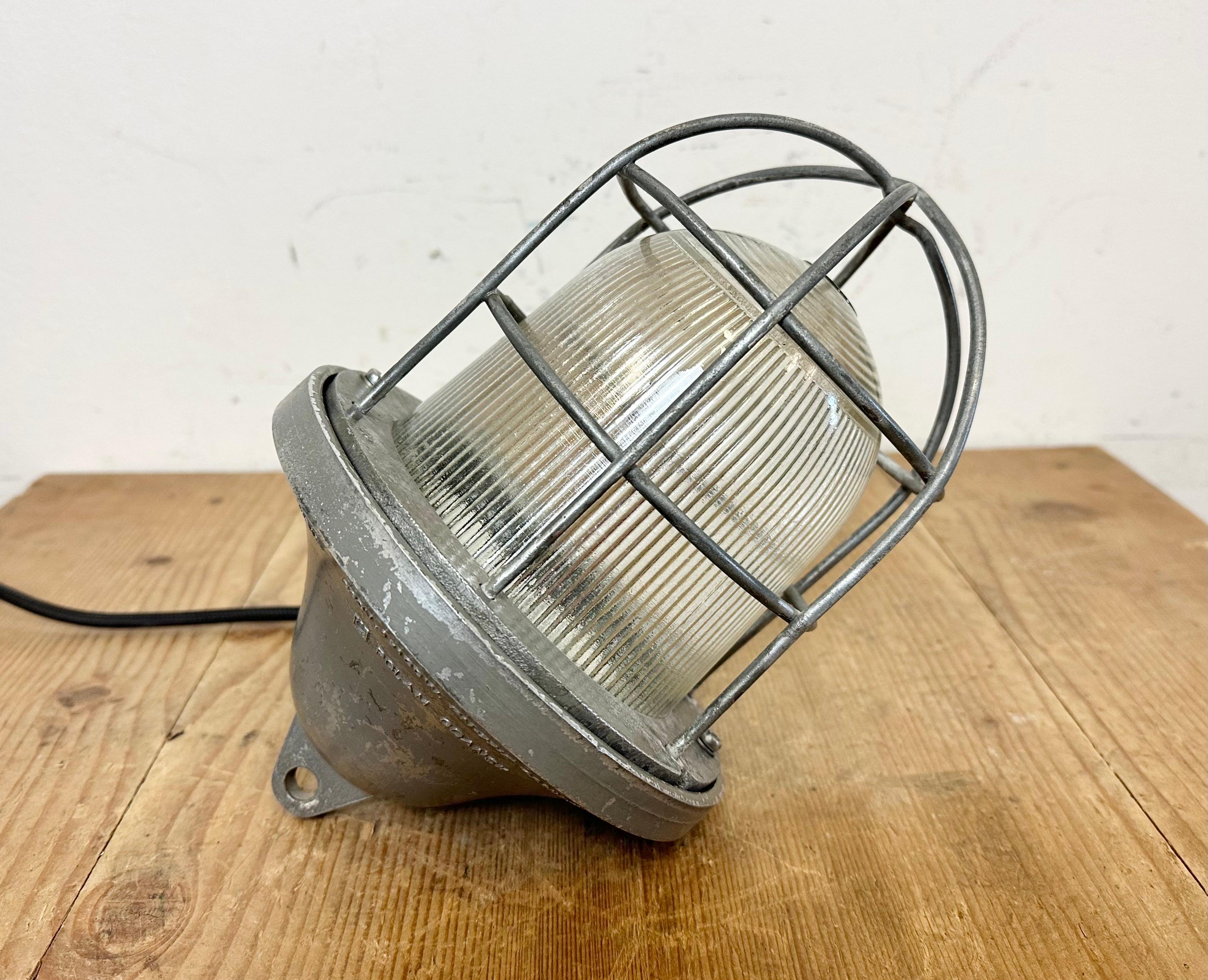 Grey Industrial Bunker Cage Light from Polam Gdansk, 1970s For Sale 4