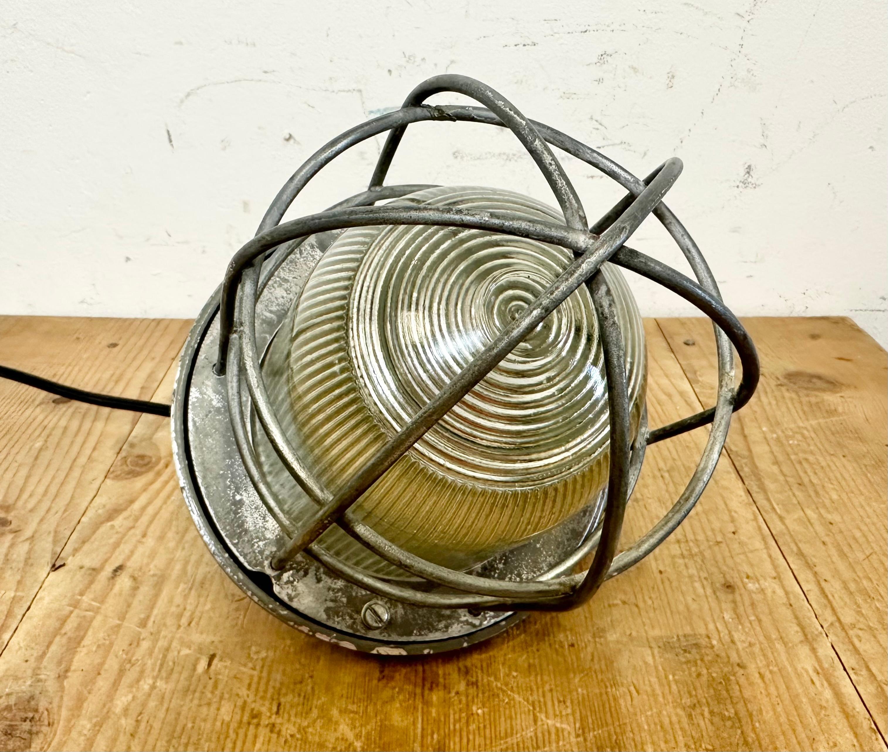 Grey Industrial Bunker Cage Light from Polam Gdansk, 1970s For Sale 5