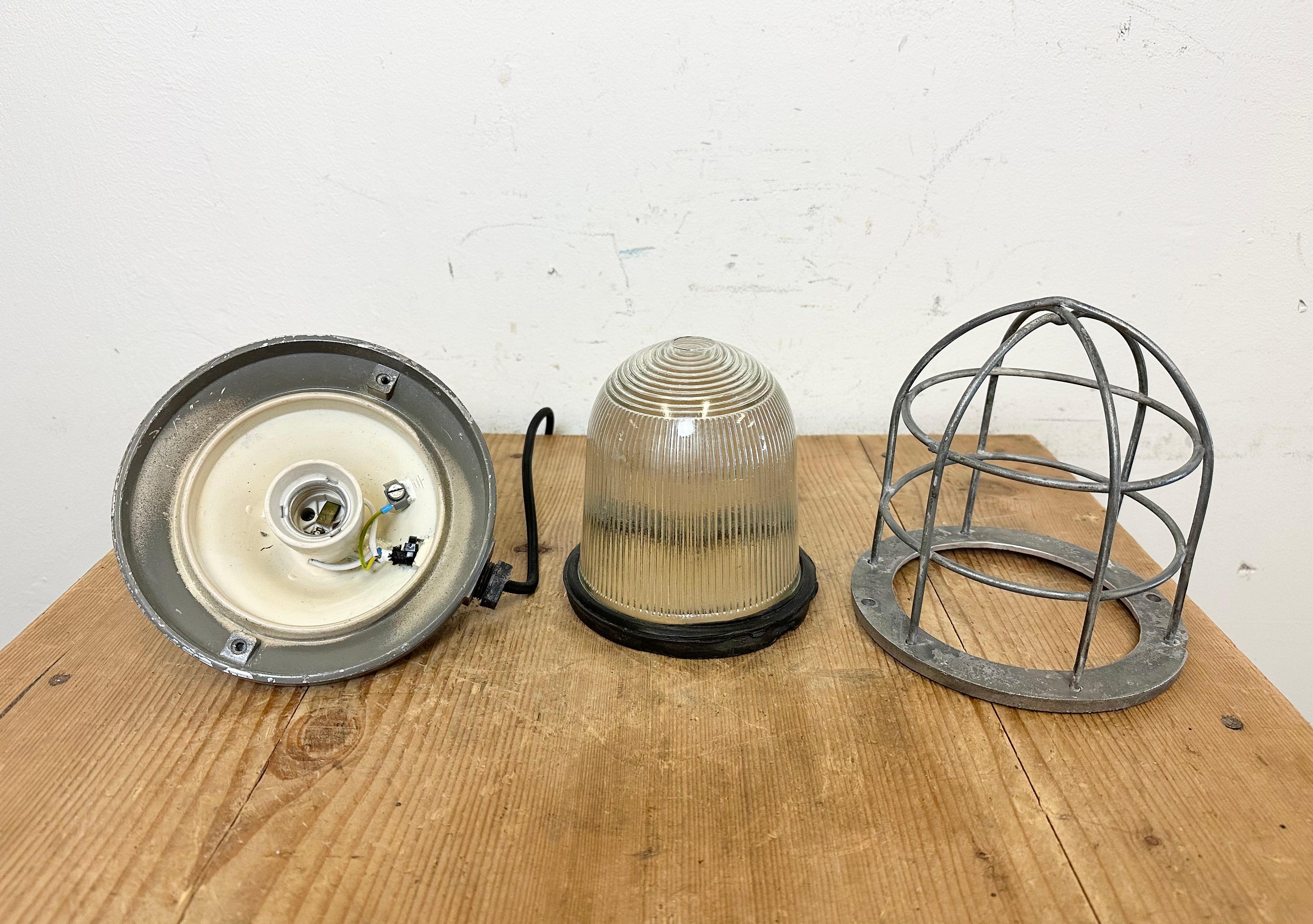 Grey Industrial Bunker Cage Light from Polam Gdansk, 1970s For Sale 7