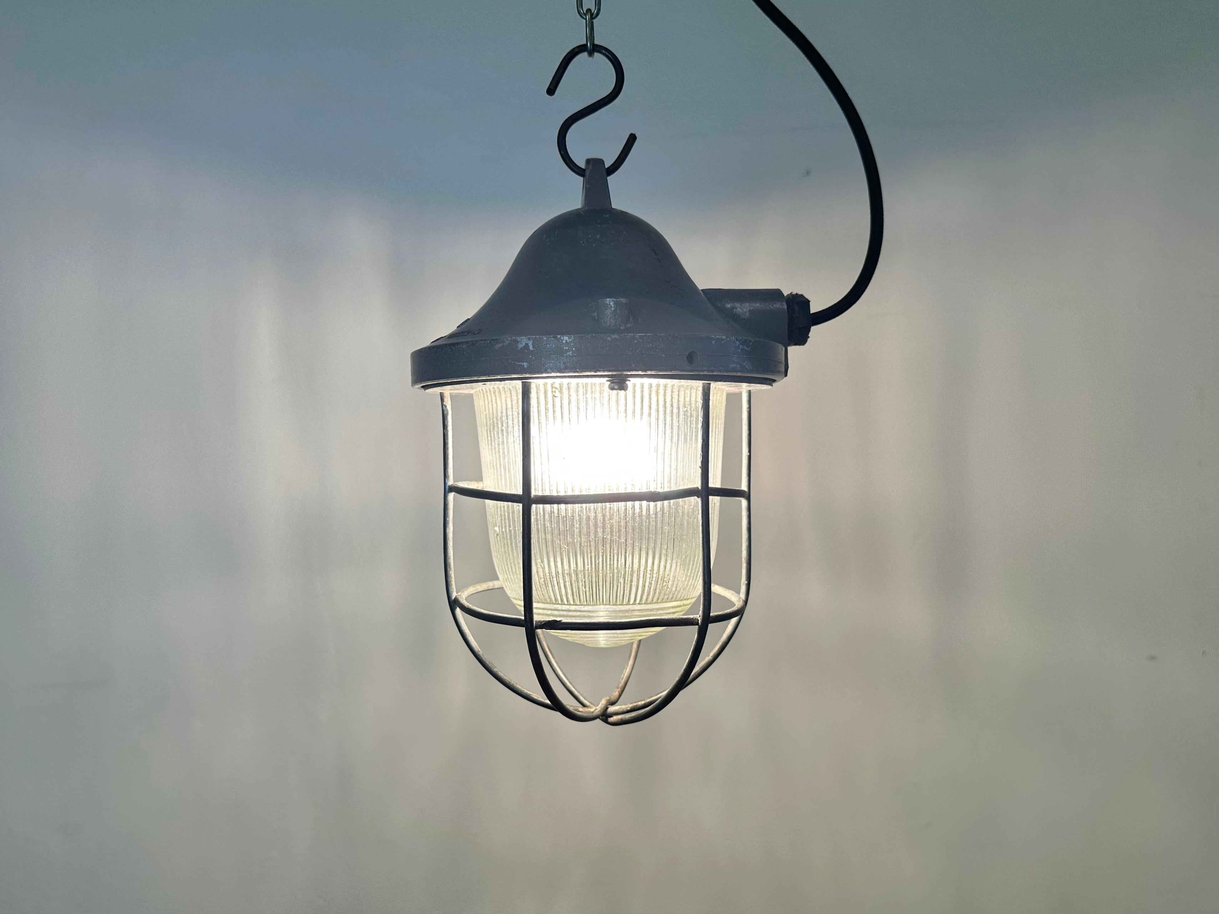 Grey Industrial Bunker Cage Light from Polam Gdansk, 1970s For Sale 11