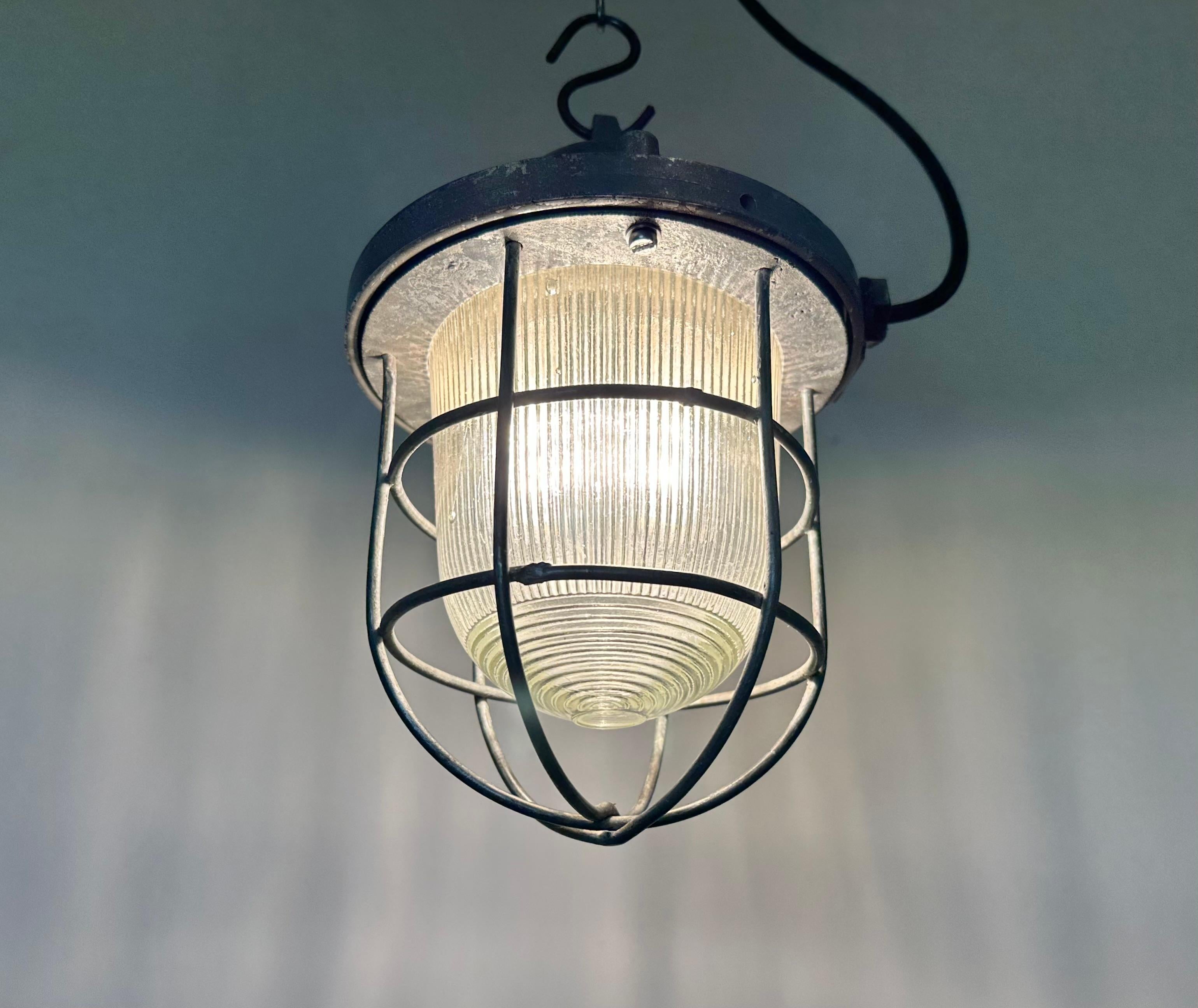 Grey Industrial Bunker Cage Light from Polam Gdansk, 1970s For Sale 12