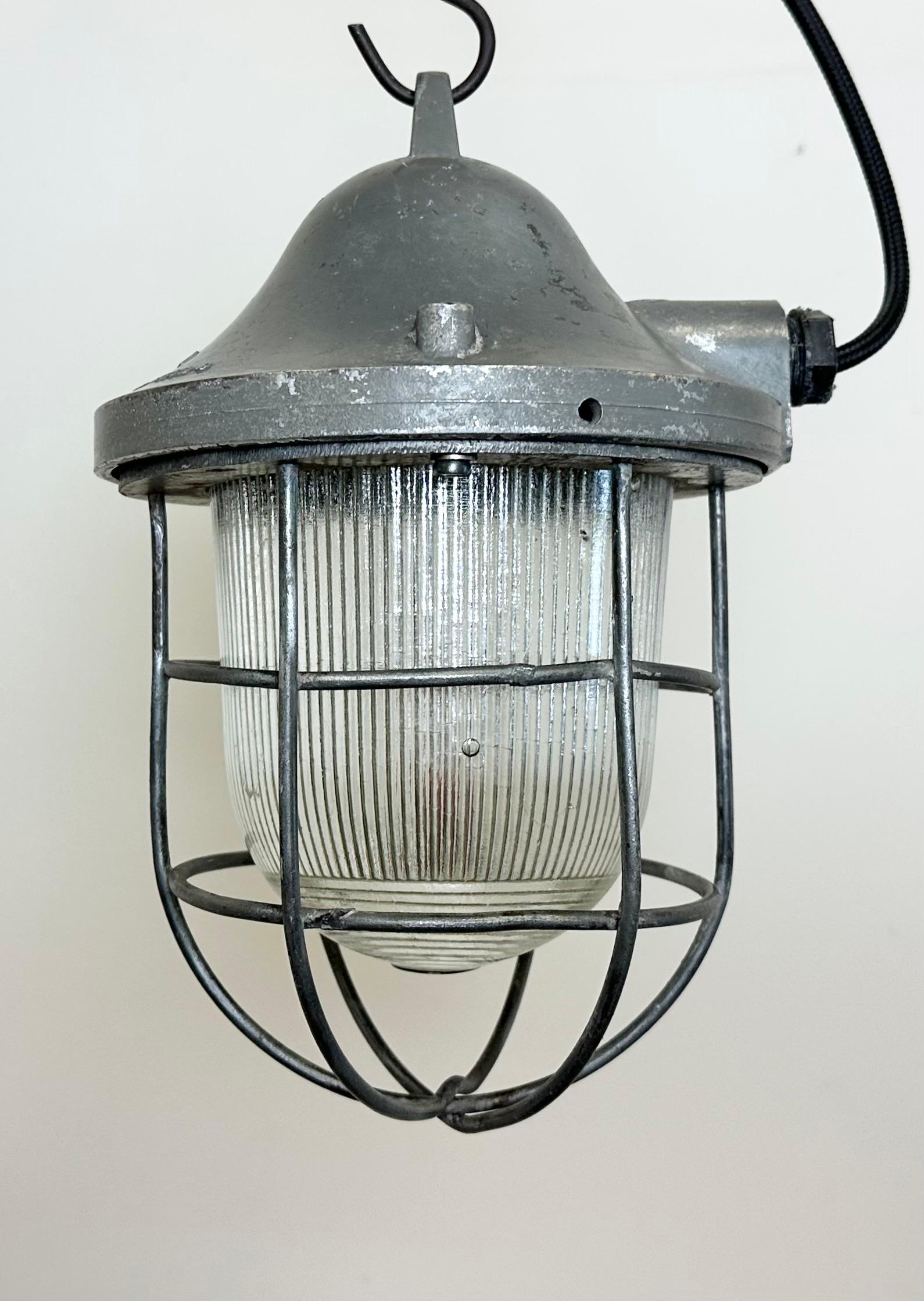 Polish Grey Industrial Bunker Cage Light from Polam Gdansk, 1970s For Sale