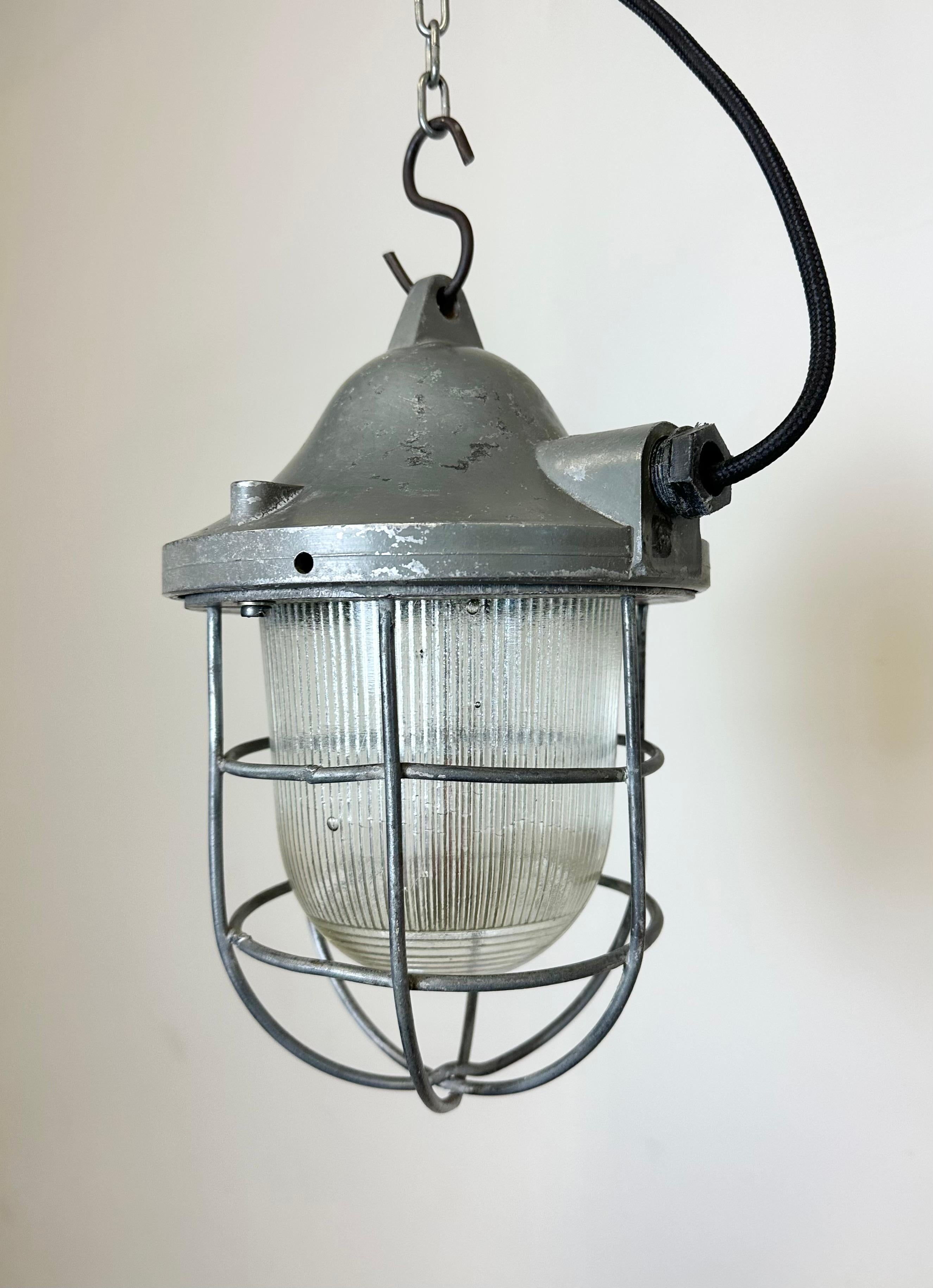 Cast Grey Industrial Bunker Cage Light from Polam Gdansk, 1970s For Sale