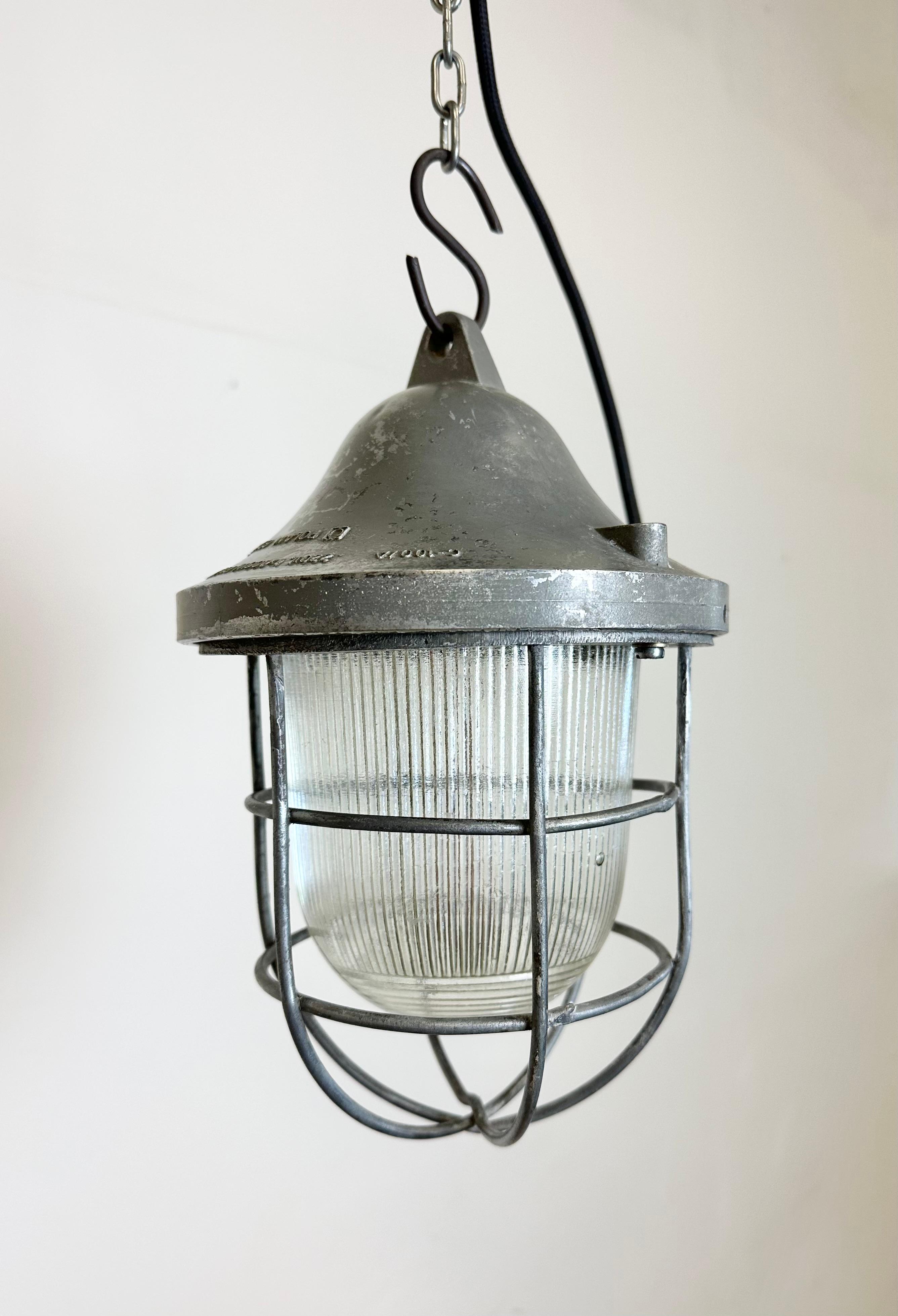 Grey Industrial Bunker Cage Light from Polam Gdansk, 1970s In Good Condition For Sale In Kojetice, CZ