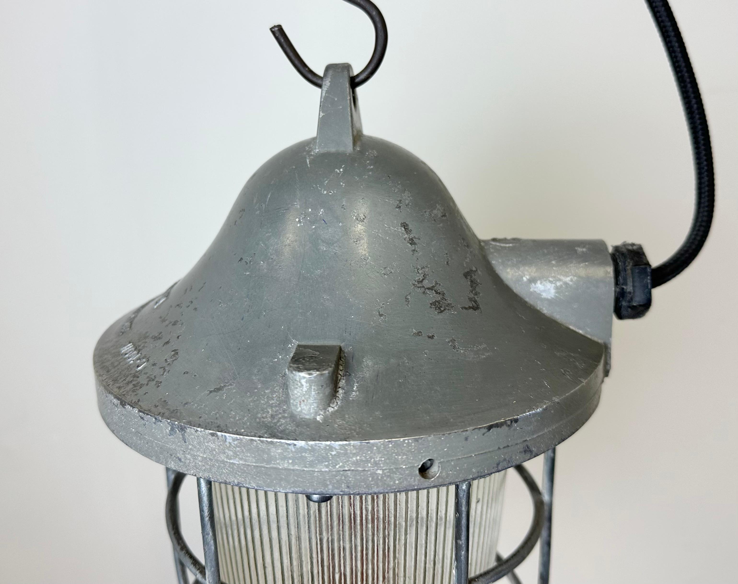 Late 20th Century Grey Industrial Bunker Cage Light from Polam Gdansk, 1970s For Sale