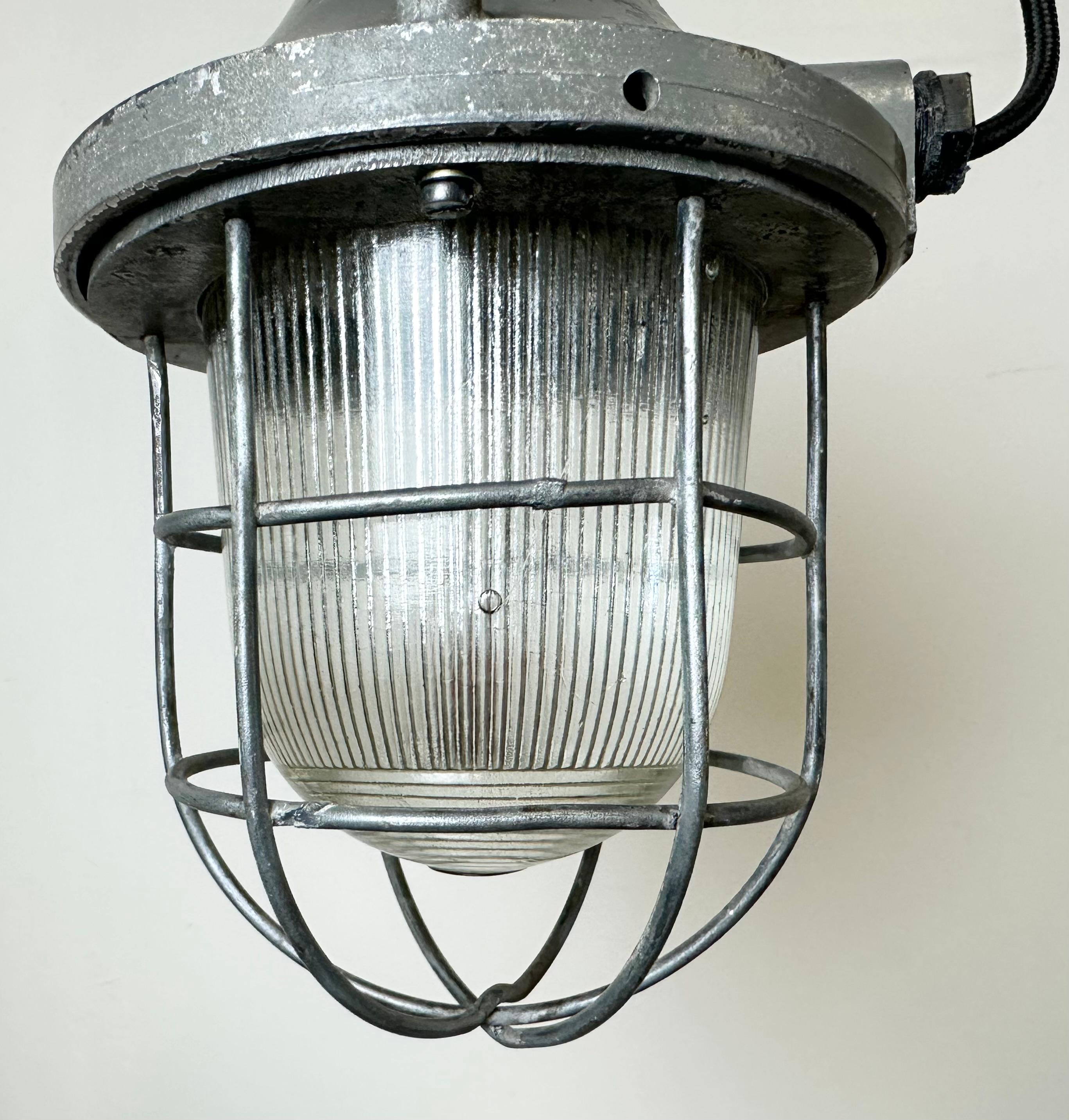 Aluminum Grey Industrial Bunker Cage Light from Polam Gdansk, 1970s For Sale