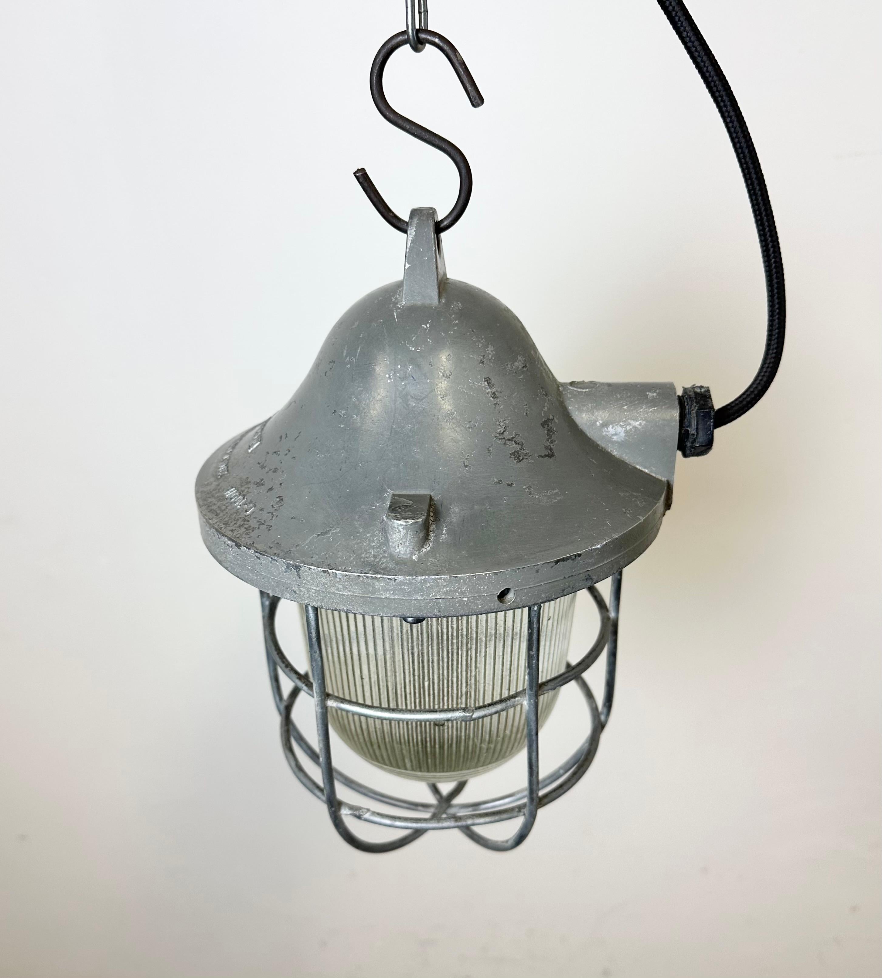 Grey Industrial Bunker Cage Light from Polam Gdansk, 1970s For Sale 1