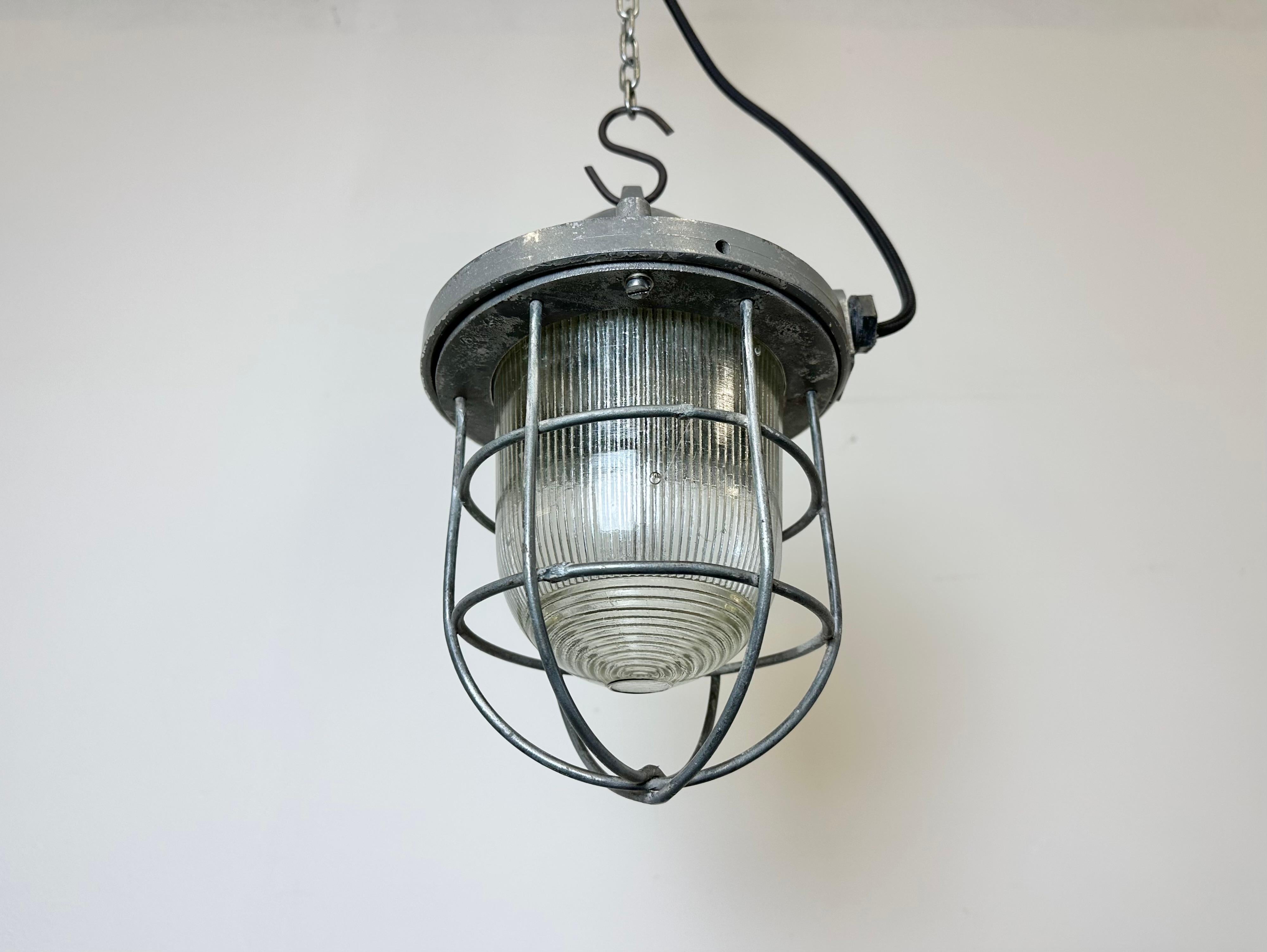Grey Industrial Bunker Cage Light from Polam Gdansk, 1970s For Sale 2