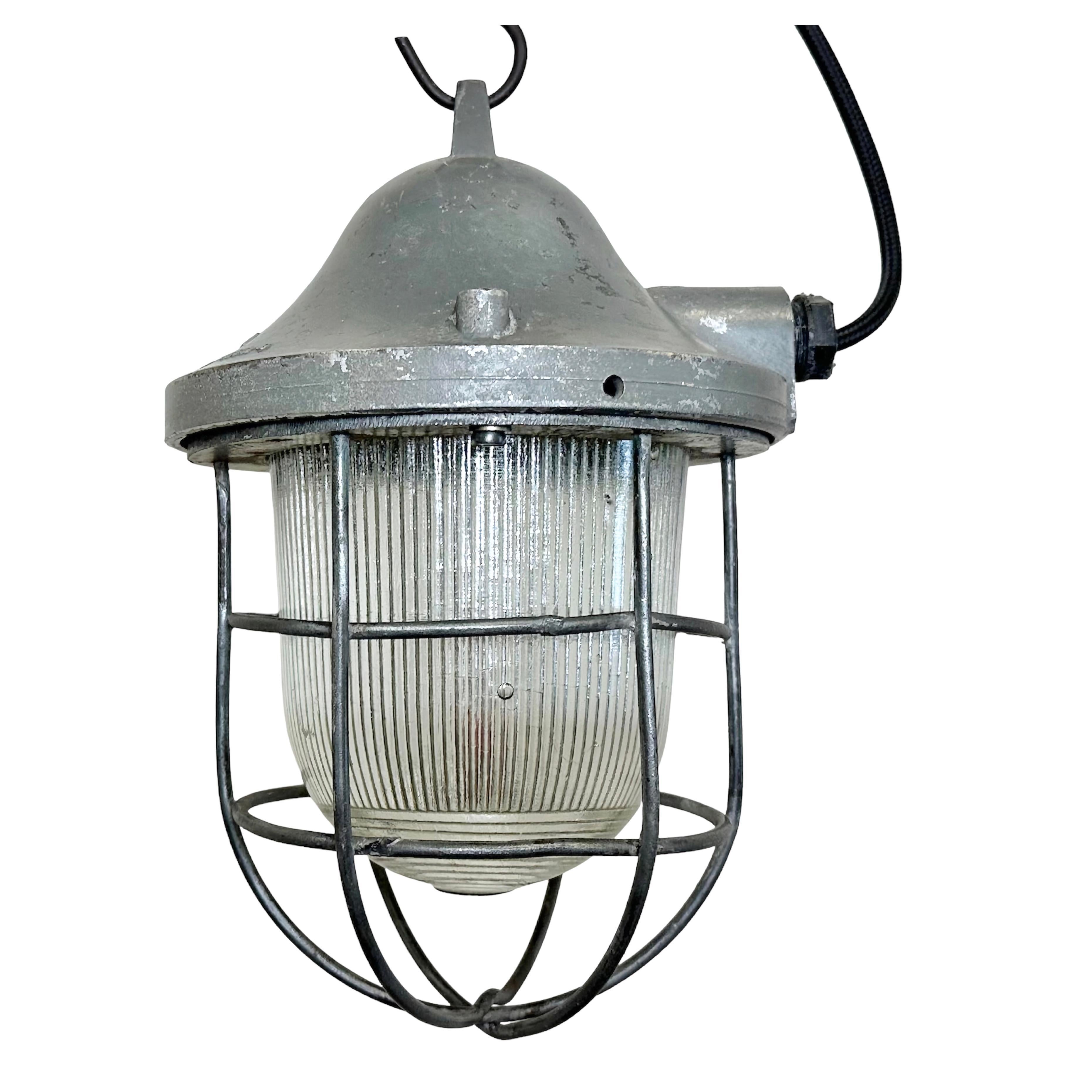 Grey Industrial Bunker Cage Light from Polam Gdansk, 1970s