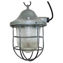 Retro Grey Industrial Bunker Cage Light from Polam Gdansk, 1970s