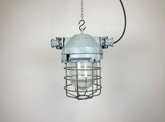 Grey Industrial Bunker Hanging Light with Iron Cage from Elektrosvit, 1970s