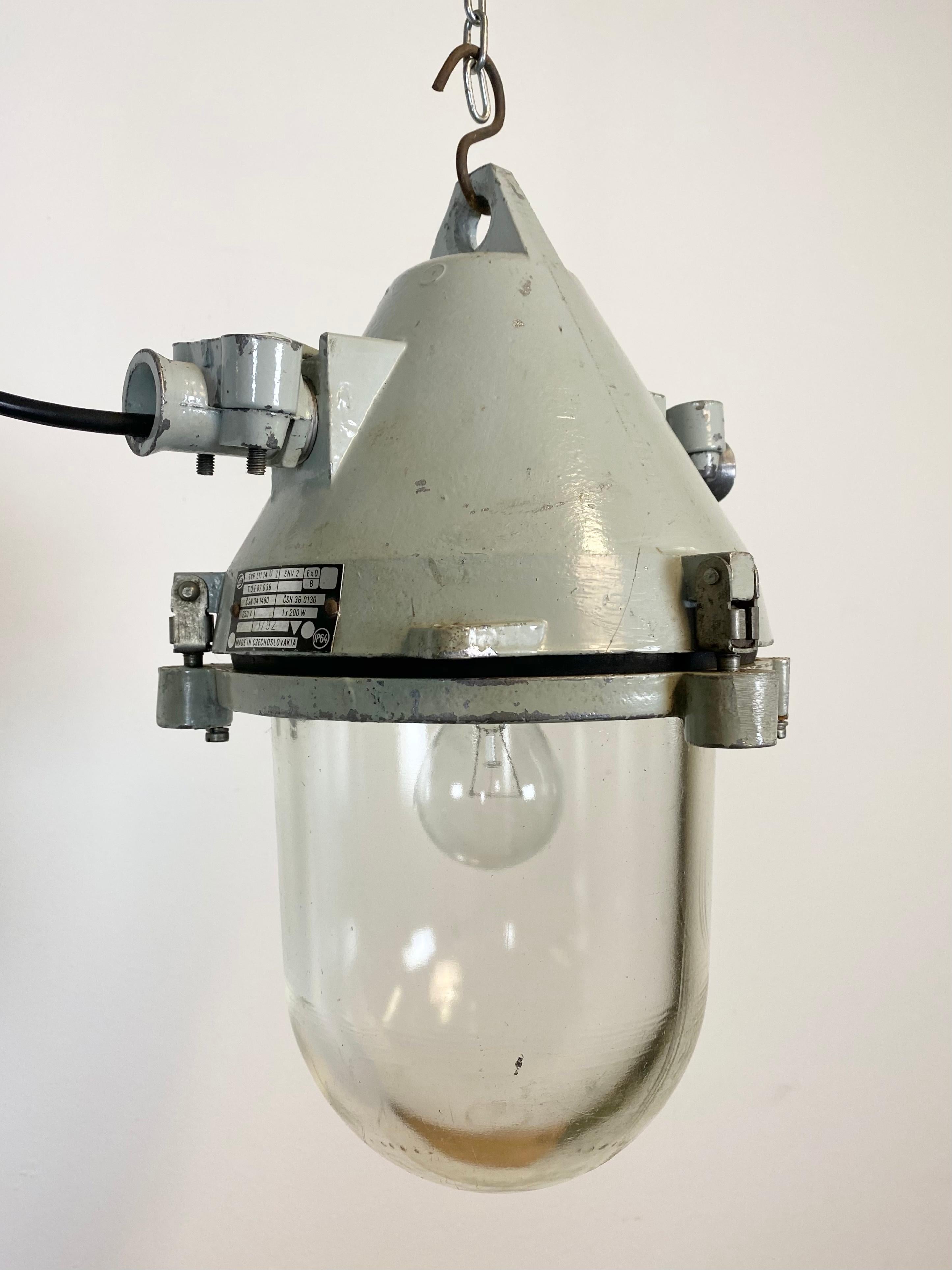 Czech Grey Industrial Cast Aluminium Explosion Proof Lamp, 1970s