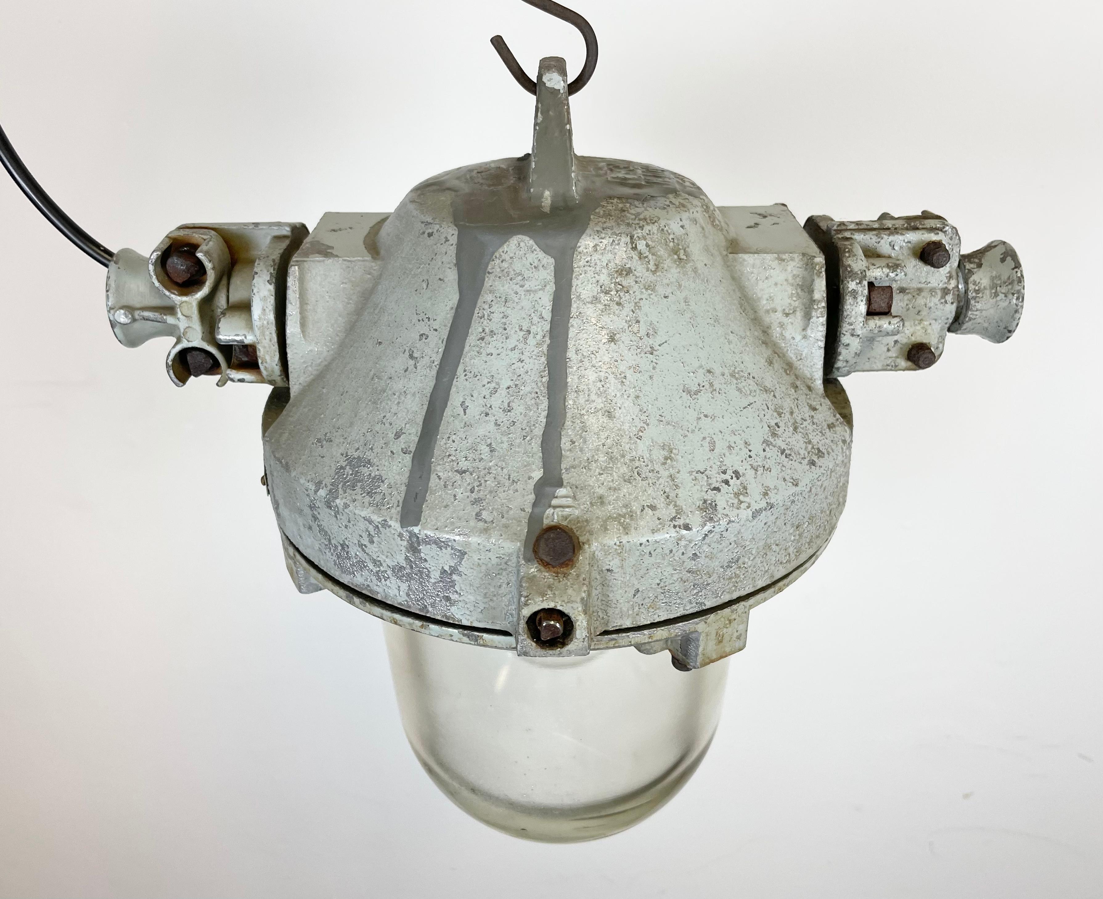 Czech Grey Industrial Cast Aluminum Explosion Proof Lamp, 1970s For Sale