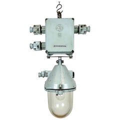 Lampe d'exposition industrielle en fonte d'aluminium grise, années 1970