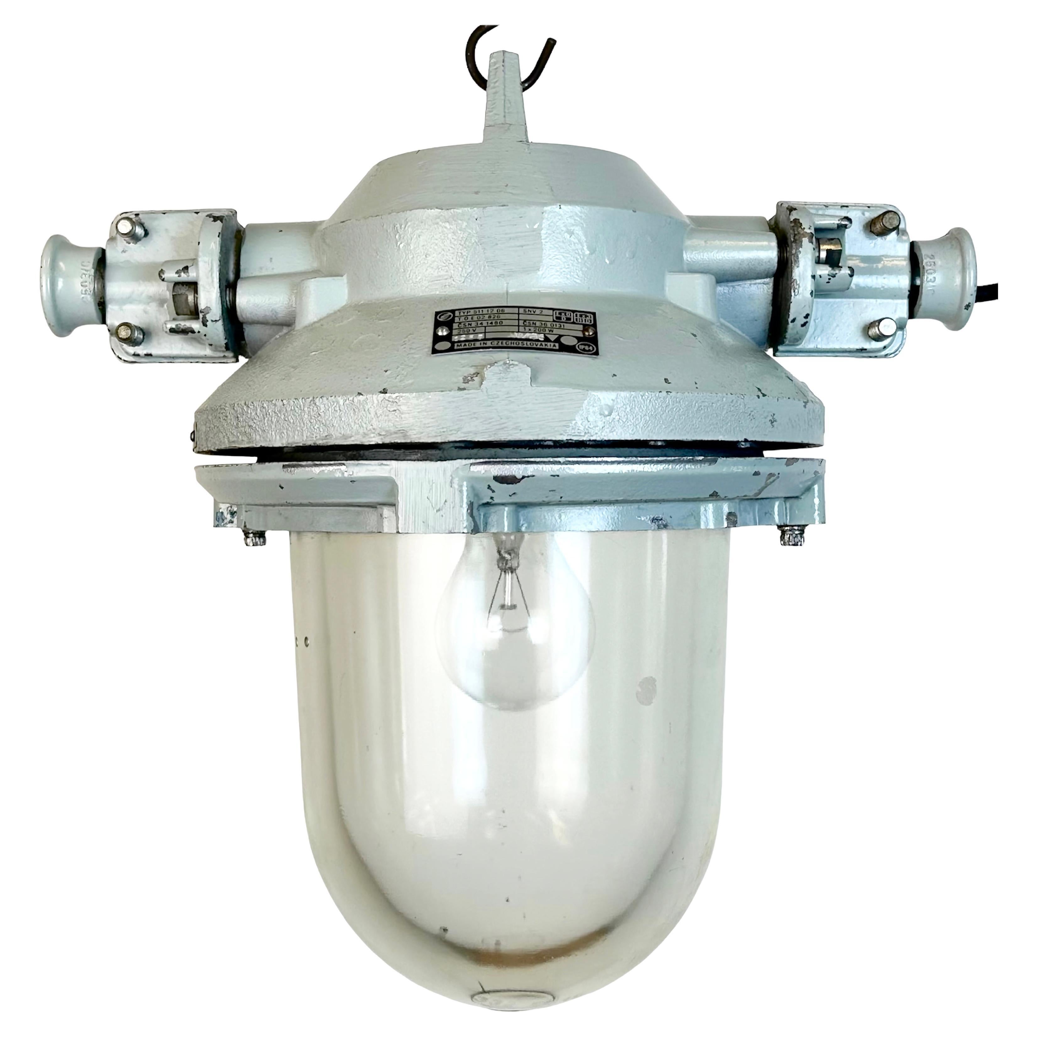 Graue Industrielle Explosion Proof-Leuchte aus Aluminiumguss, 1970er Jahre