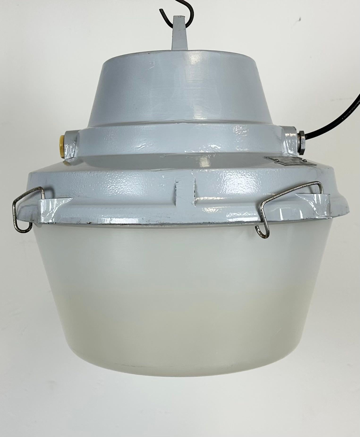 Czech Grey Industrial Cast Aluminium Pendant Lamp, 1980s For Sale