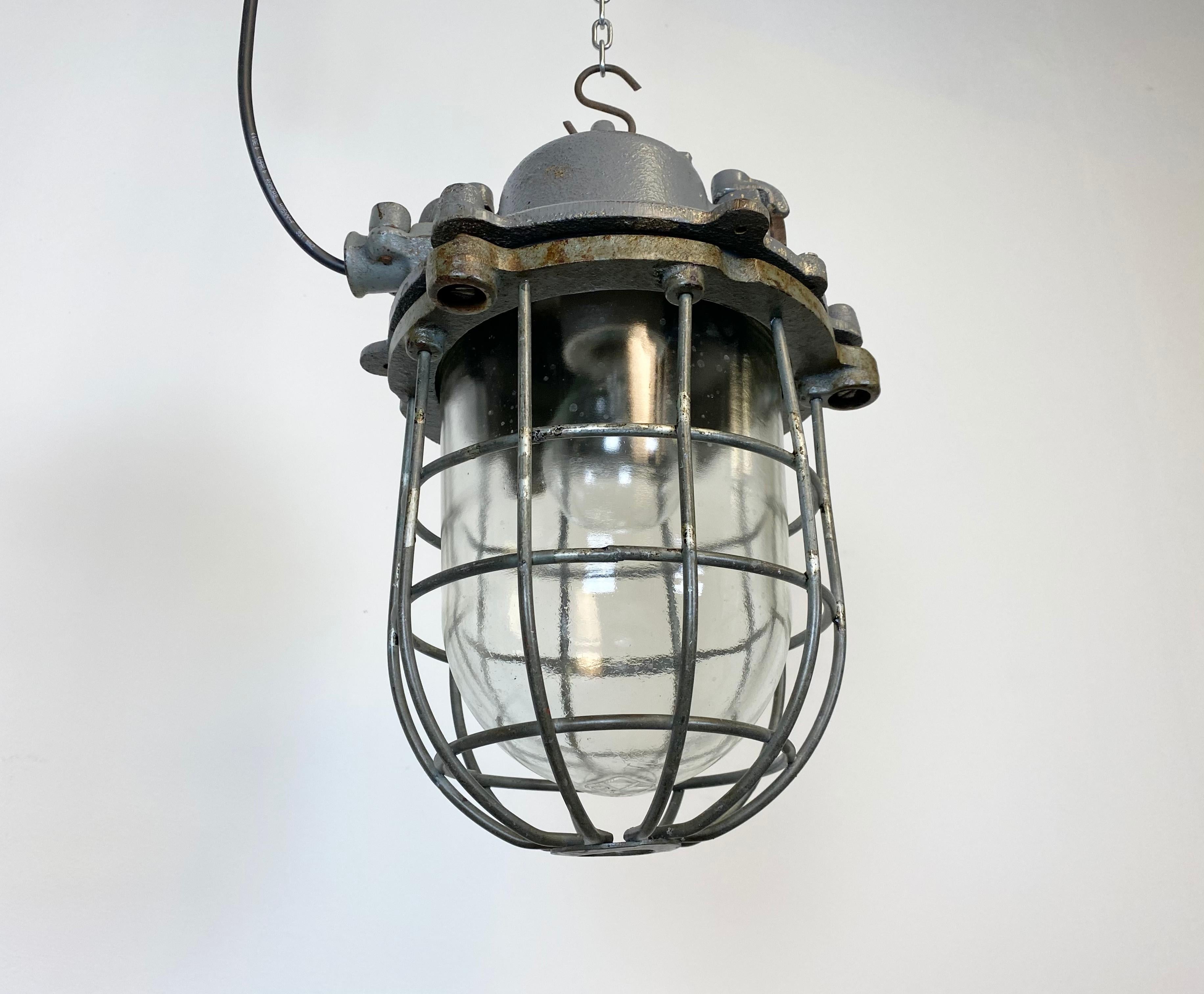 Grey Industrial Cast Iron Cage Pendant Light, 1960s For Sale 4