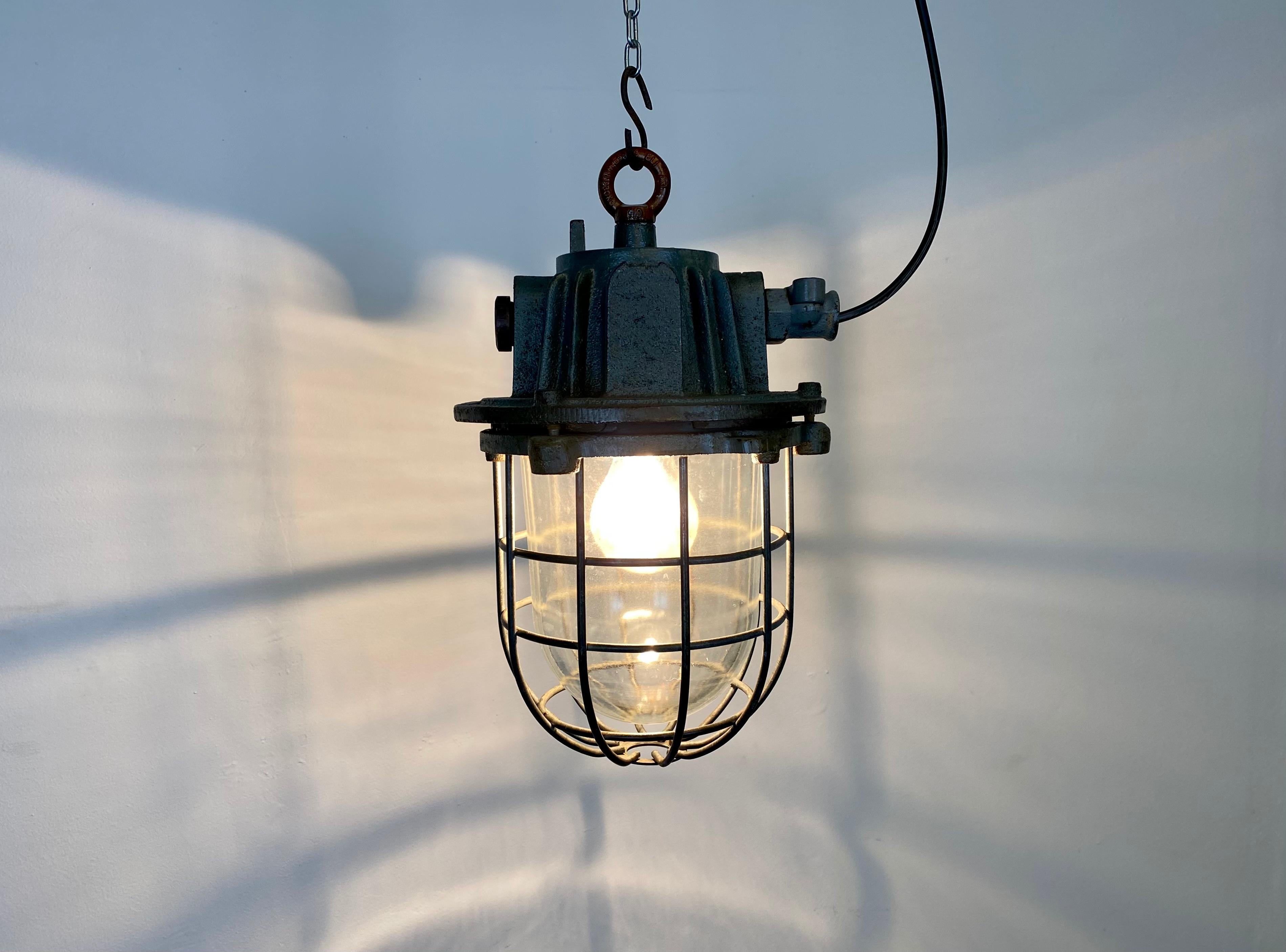Grey Industrial Cast Iron Cage Pendant Light, 1960s For Sale 1