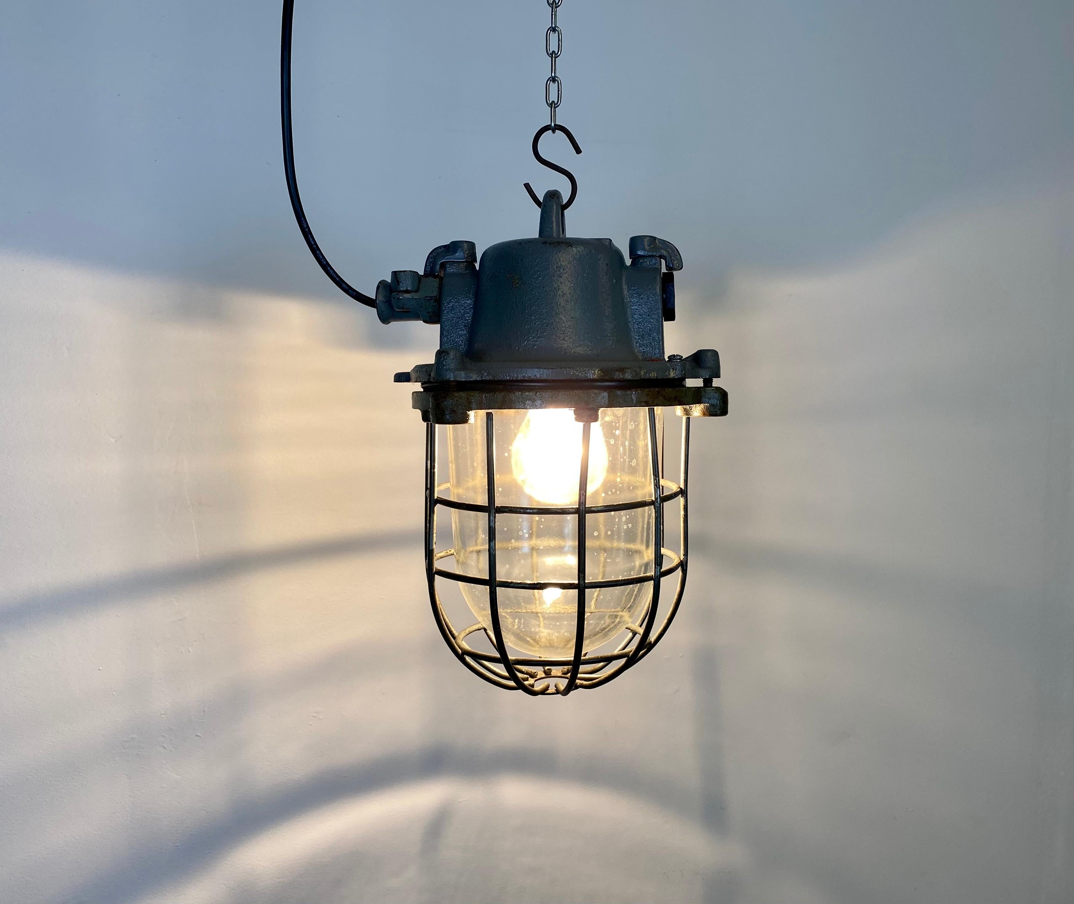 Grey Industrial Cast Iron Cage Pendant Light, 1960s For Sale 5