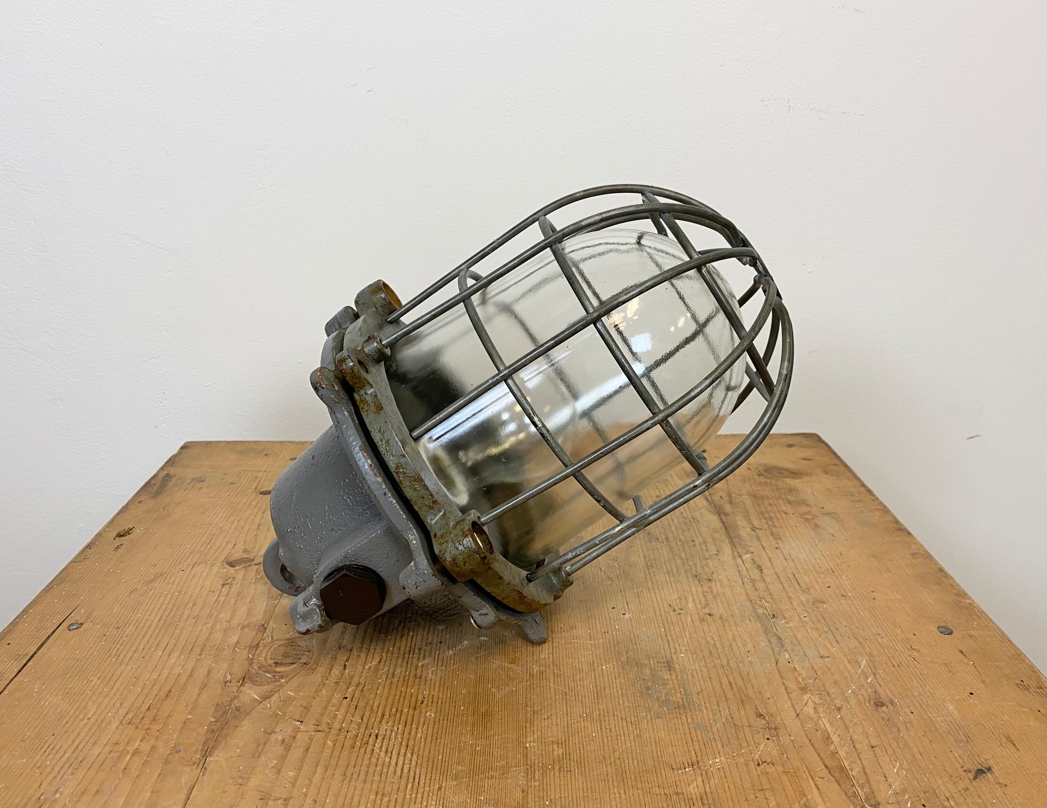 Grey Industrial Cast Iron Cage Pendant Light, 1960s For Sale 6