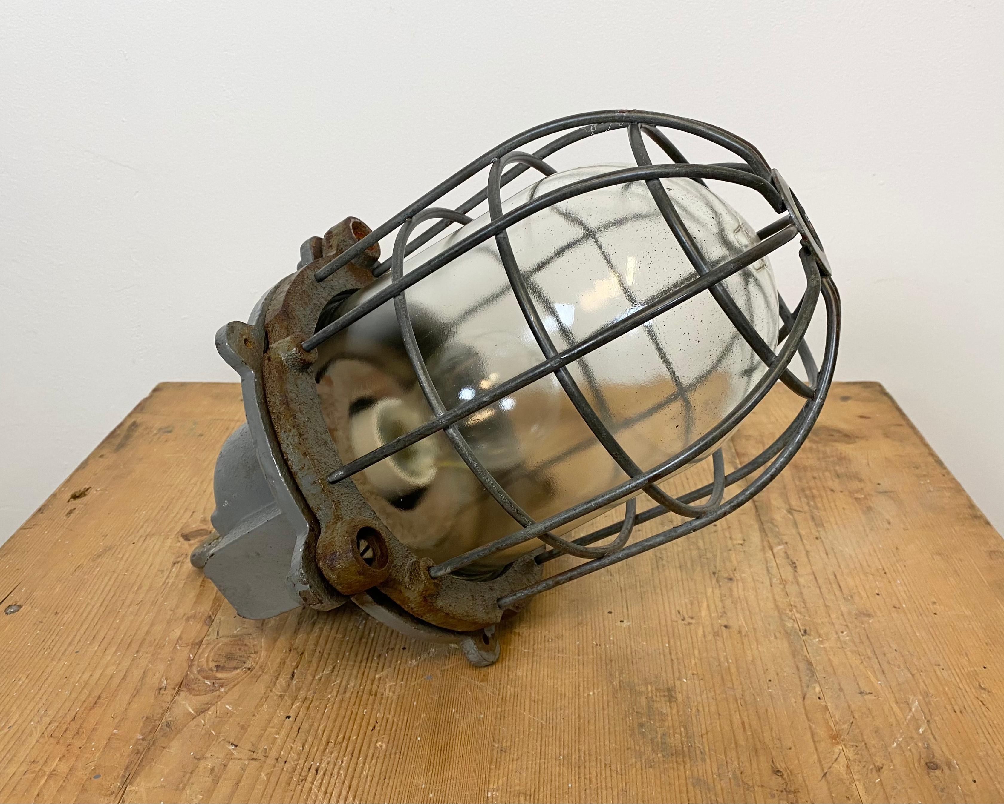 Grey Industrial Cast Iron Cage Pendant Light, 1960s For Sale 6