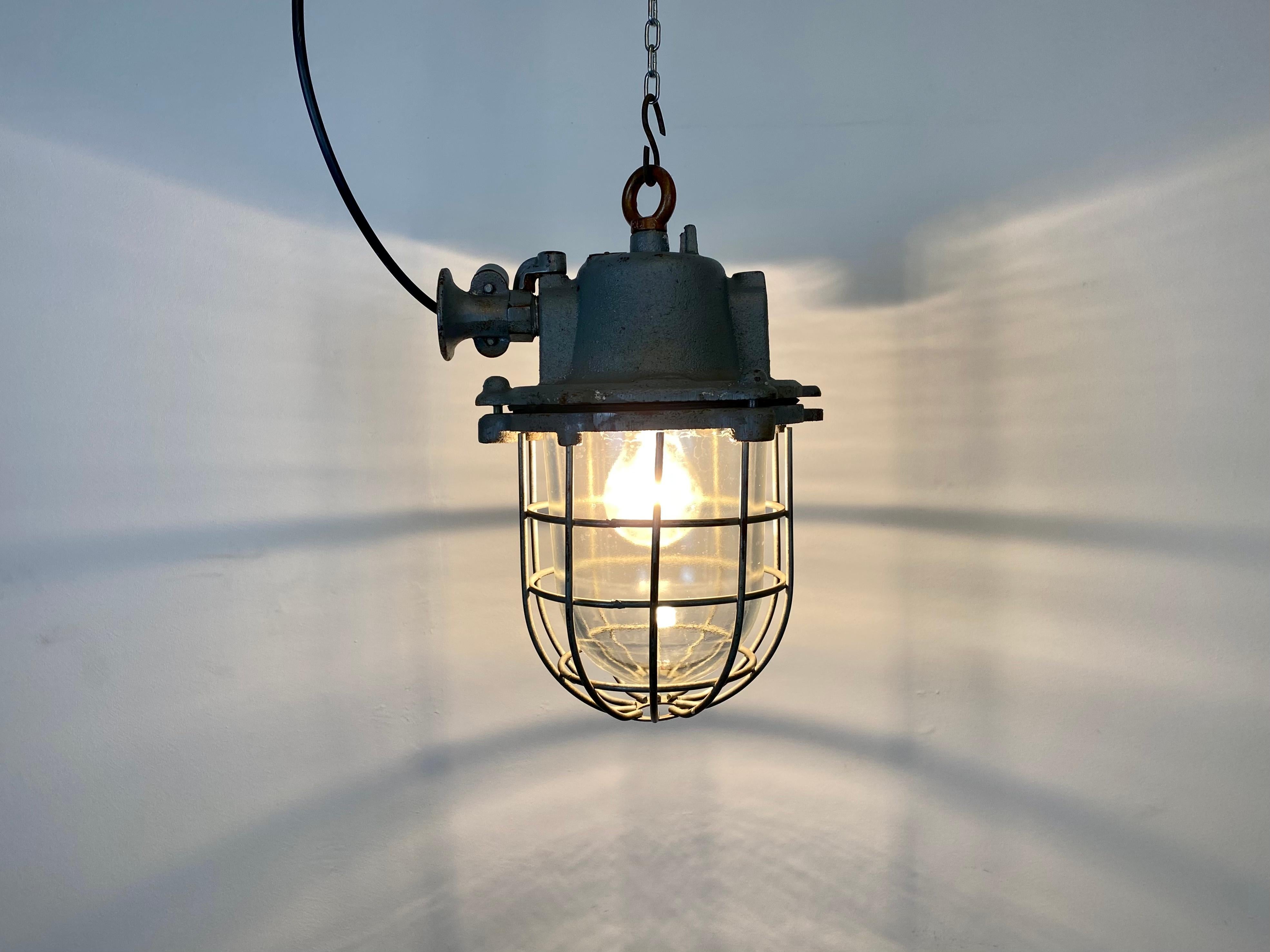 Grey Industrial Cast Iron Cage Pendant Light, 1960s 4