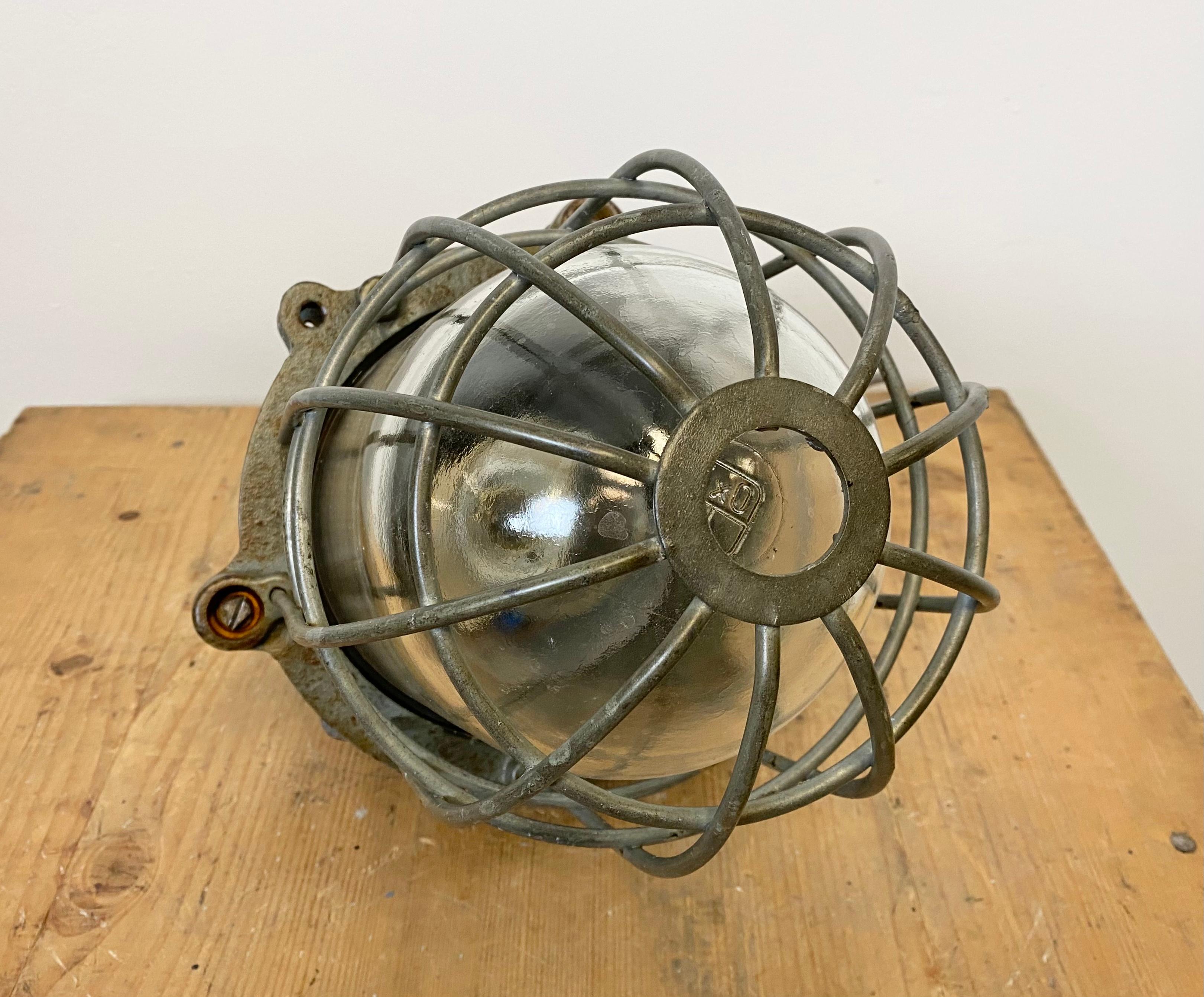 Grey Industrial Cast Iron Cage Pendant Light, 1960s For Sale 7