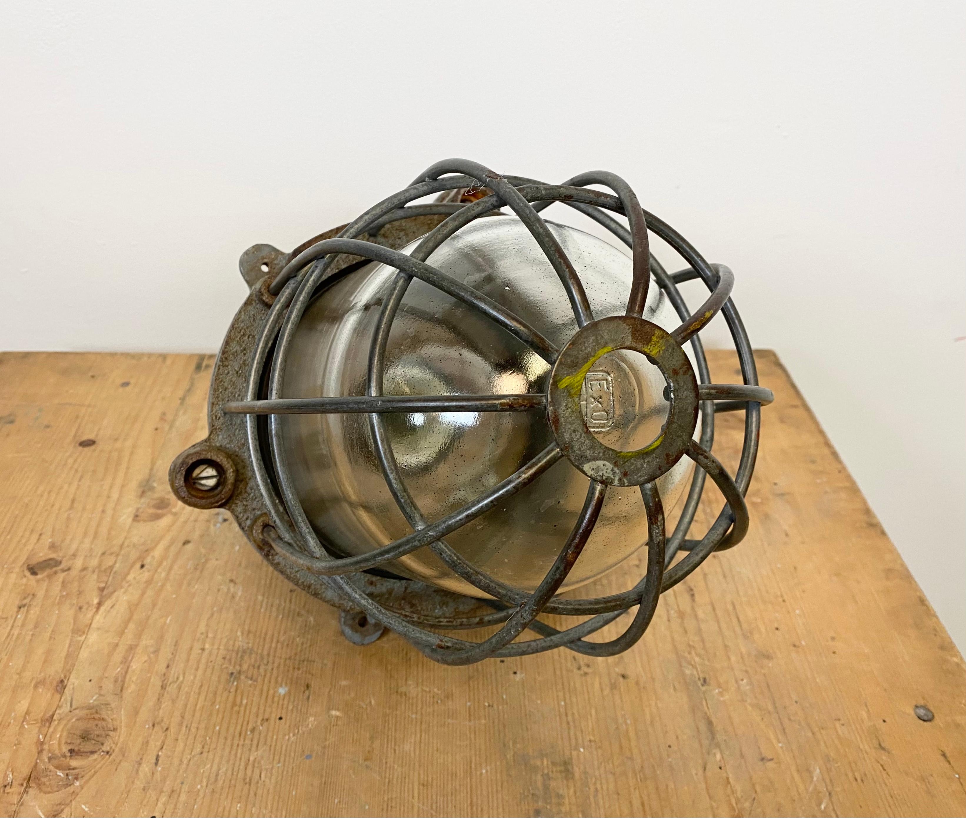 Grey Industrial Cast Iron Cage Pendant Light, 1960s For Sale 7