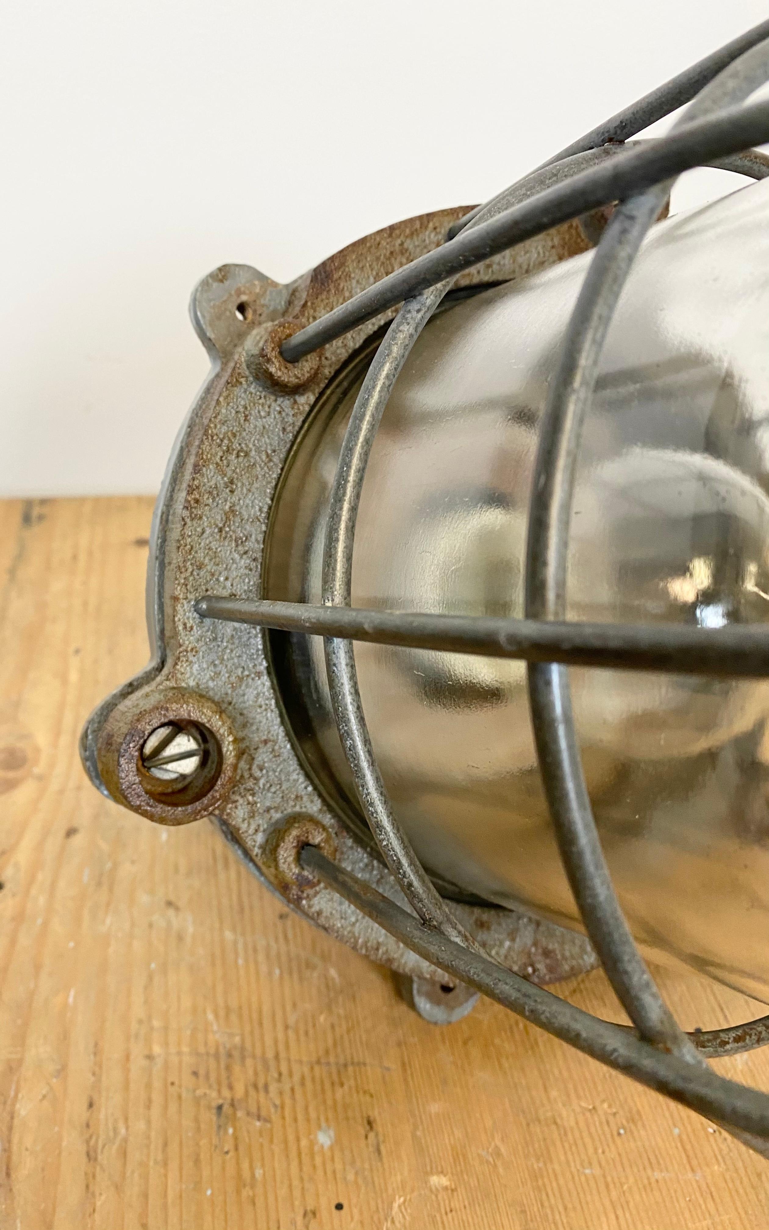 Grey Industrial Cast Iron Cage Pendant Light, 1960s For Sale 8