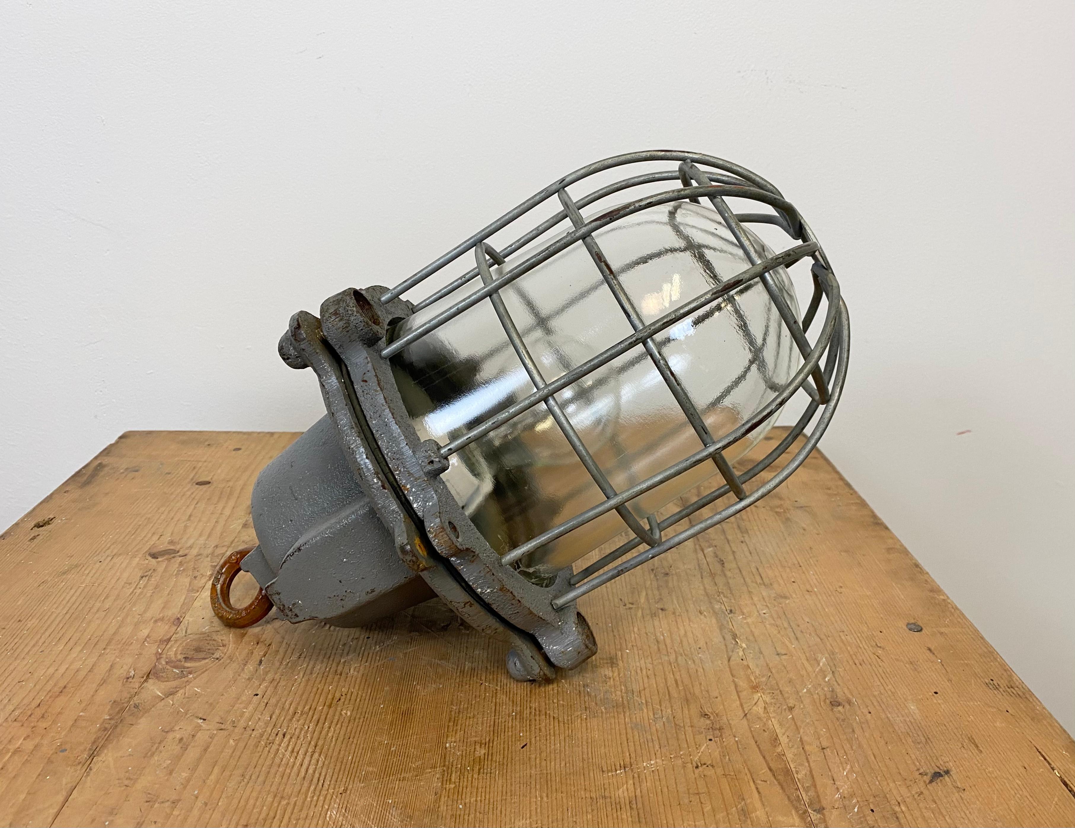 Grey Industrial Cast Iron Cage Pendant Light, 1960s 6