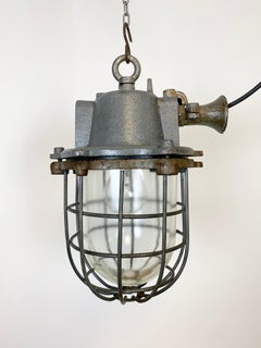 Grey Industrial Cast Iron Cage Pendant Light, 1960s
