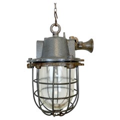 Grey Industrial Cast Iron Cage Pendant Light, 1960s