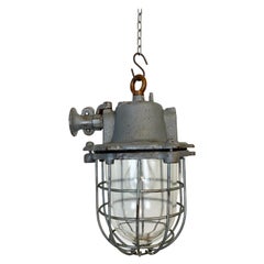 Grey Industrial Cast Iron Cage Pendant Light, 1960s