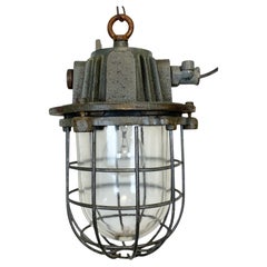 Grey Industrial Cast Iron Cage Pendant Light, 1960s