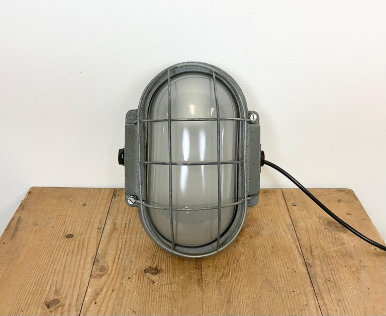 Czech Grey Industrial Cast Iron Wall Light from Elektrosvit, 1960s For Sale