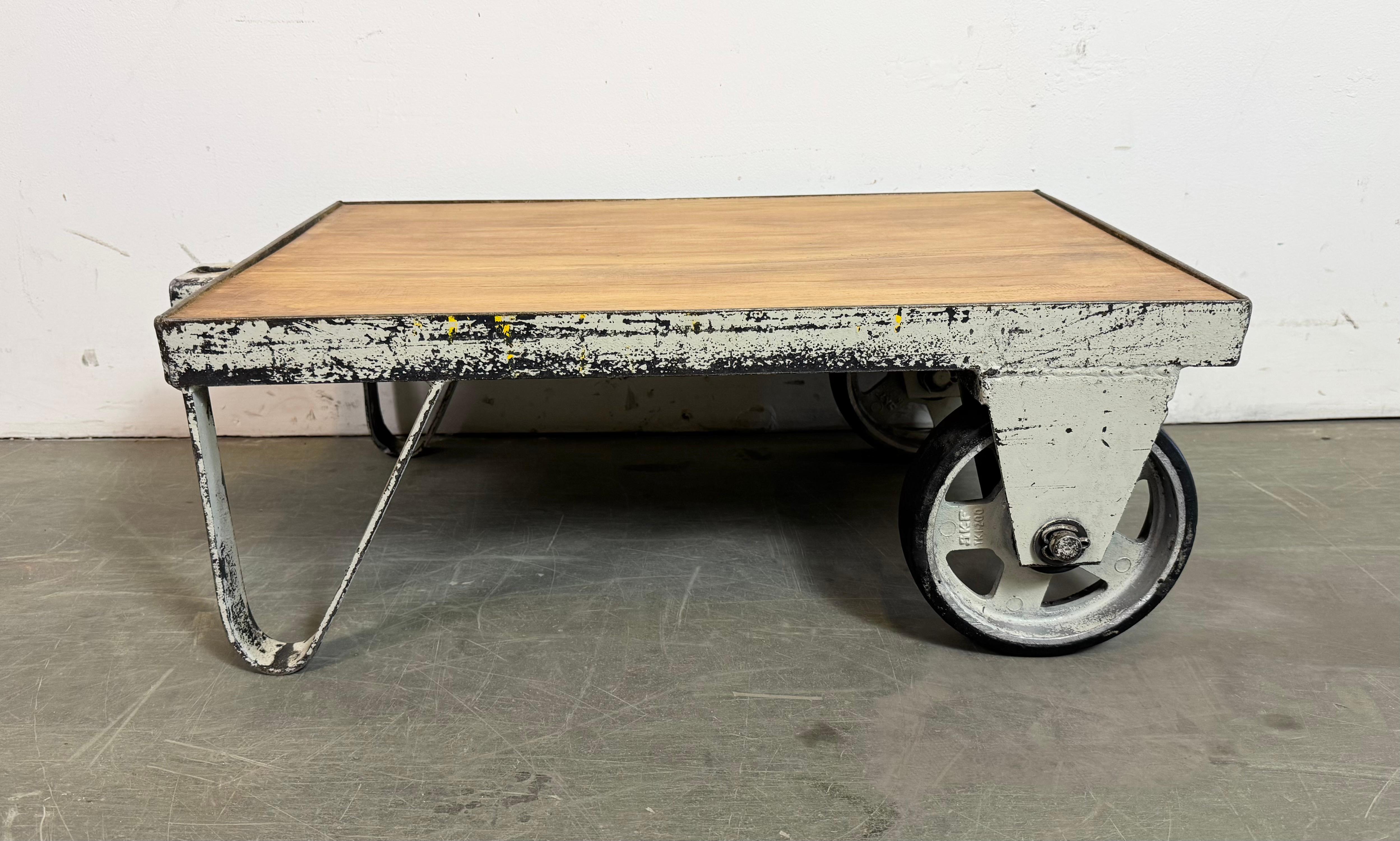 Czech Grey Industrial Coffee Table Cart, 1960s For Sale