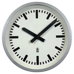 Grey Industrial East German Wall Clock from GW, 1960s