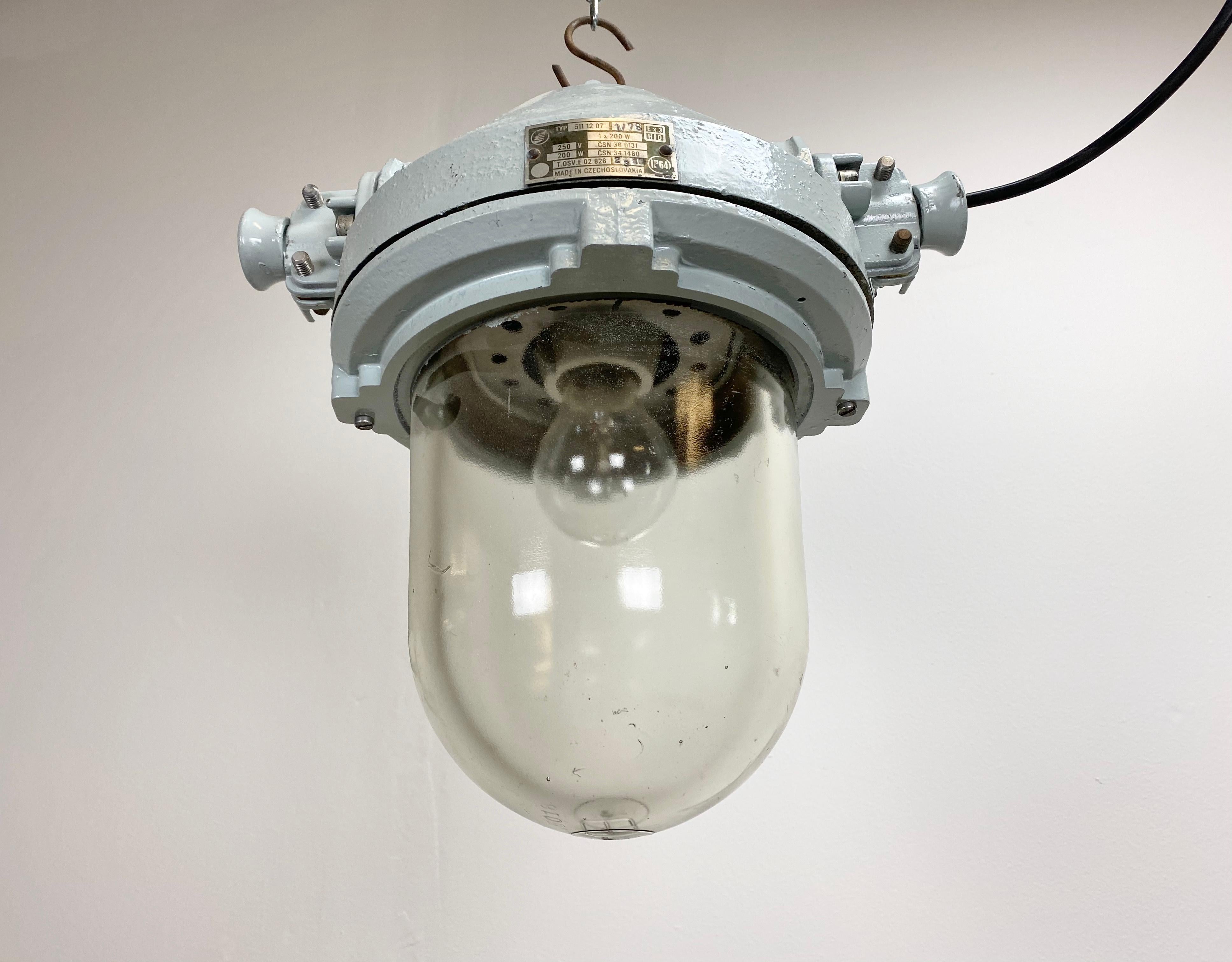 Czech Grey Industrial Explosion Proof Lamp, 1970s For Sale